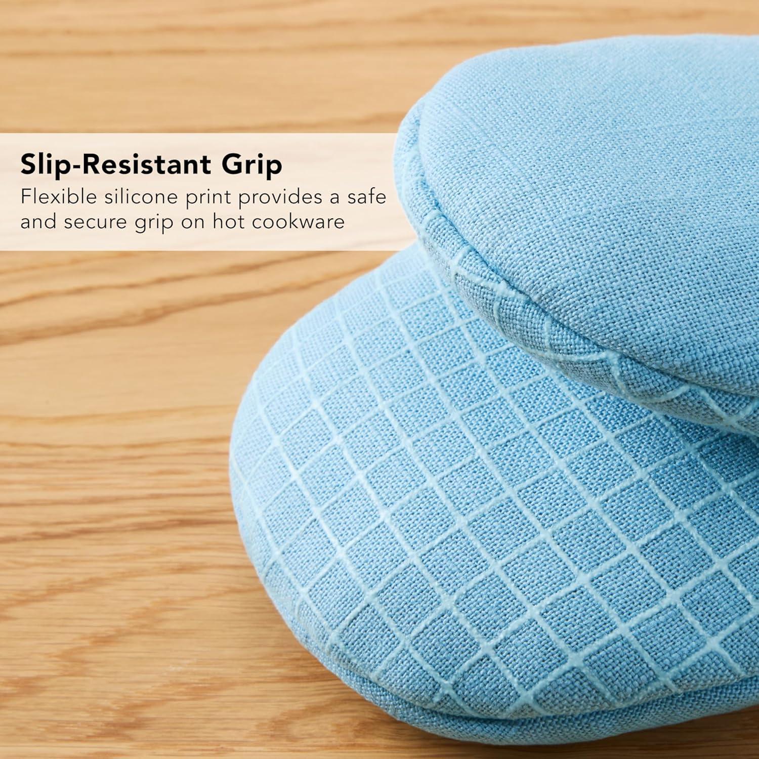 imageKITCHENAID Gourmet Series Gridlines Mini Oven Mitts 2Pack Set Heat Resistant up to 600F Soft Silicone Grip Magnetic Cuff Ink Blue 55quotx9quotBlue Velvet