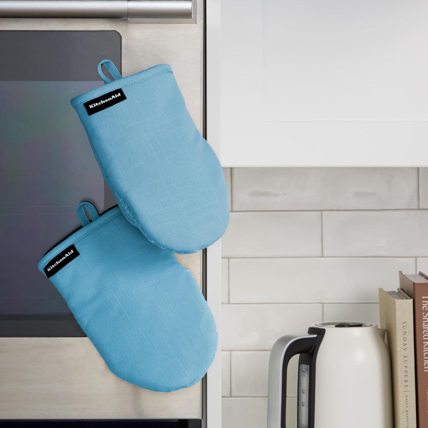 imageKITCHENAID Gourmet Series Gridlines Mini Oven Mitts 2Pack Set Heat Resistant up to 600F Soft Silicone Grip Magnetic Cuff Ink Blue 55quotx9quotBlue Velvet
