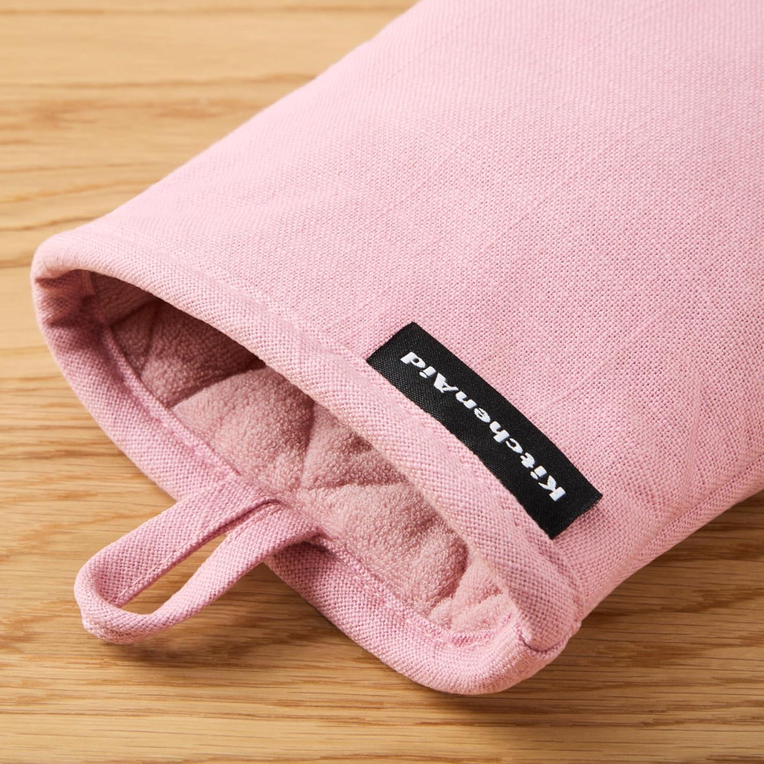 imageKITCHENAID Gourmet Series Gridlines Mini Oven Mitts 2Pack Set Heat Resistant up to 600F Soft Silicone Grip Magnetic Cuff Ink Blue 55quotx9quotDried Rose