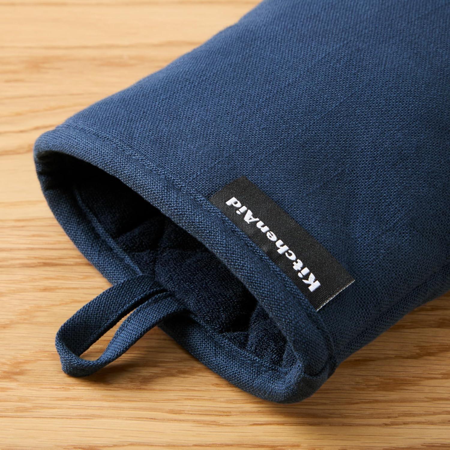 imageKITCHENAID Gourmet Series Gridlines Mini Oven Mitts 2Pack Set Heat Resistant up to 600F Soft Silicone Grip Magnetic Cuff Ink Blue 55quotx9quotInk Blue