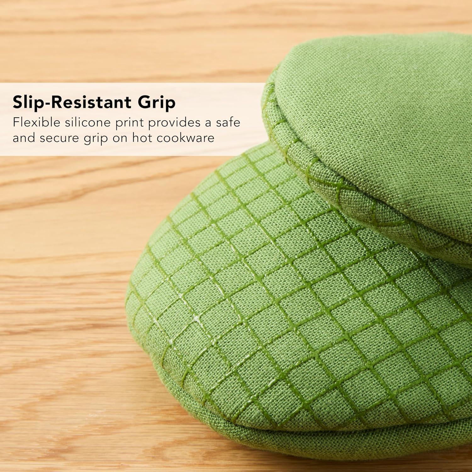 imageKITCHENAID Gourmet Series Gridlines Mini Oven Mitts 2Pack Set Heat Resistant up to 600F Soft Silicone Grip Magnetic Cuff Ink Blue 55quotx9quotMatcha Green