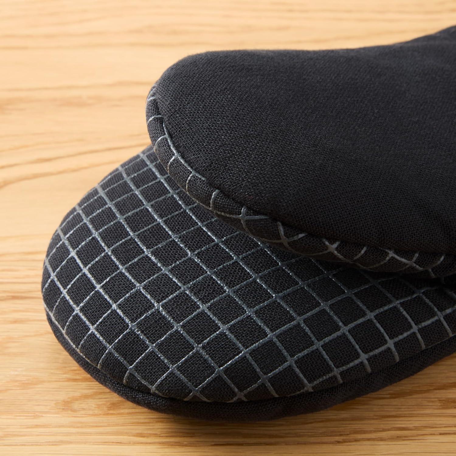 imageKITCHENAID Gourmet Series Gridlines Mini Oven Mitts 2Pack Set Heat Resistant up to 600F Soft Silicone Grip Magnetic Cuff Ink Blue 55quotx9quotMatte Black