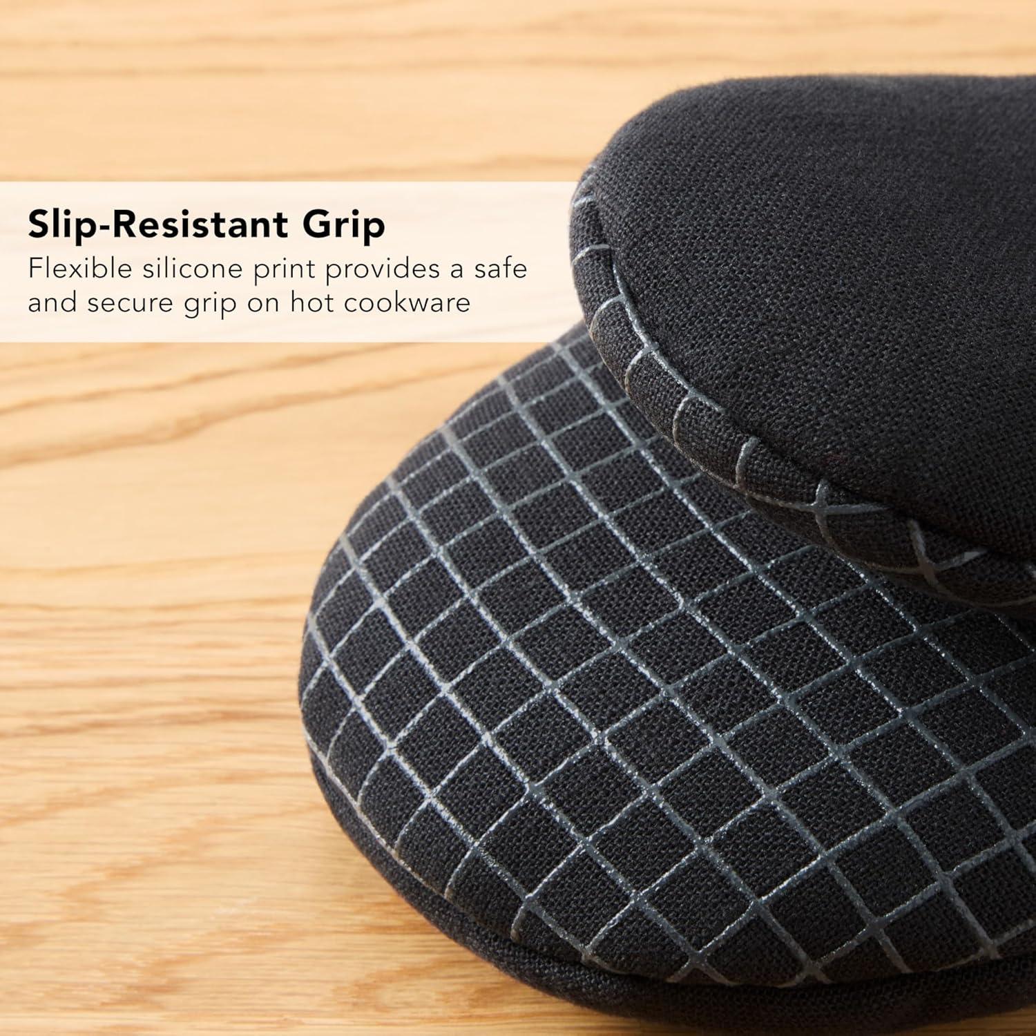 imageKITCHENAID Gourmet Series Gridlines Mini Oven Mitts 2Pack Set Heat Resistant up to 600F Soft Silicone Grip Magnetic Cuff Ink Blue 55quotx9quotMatte Black