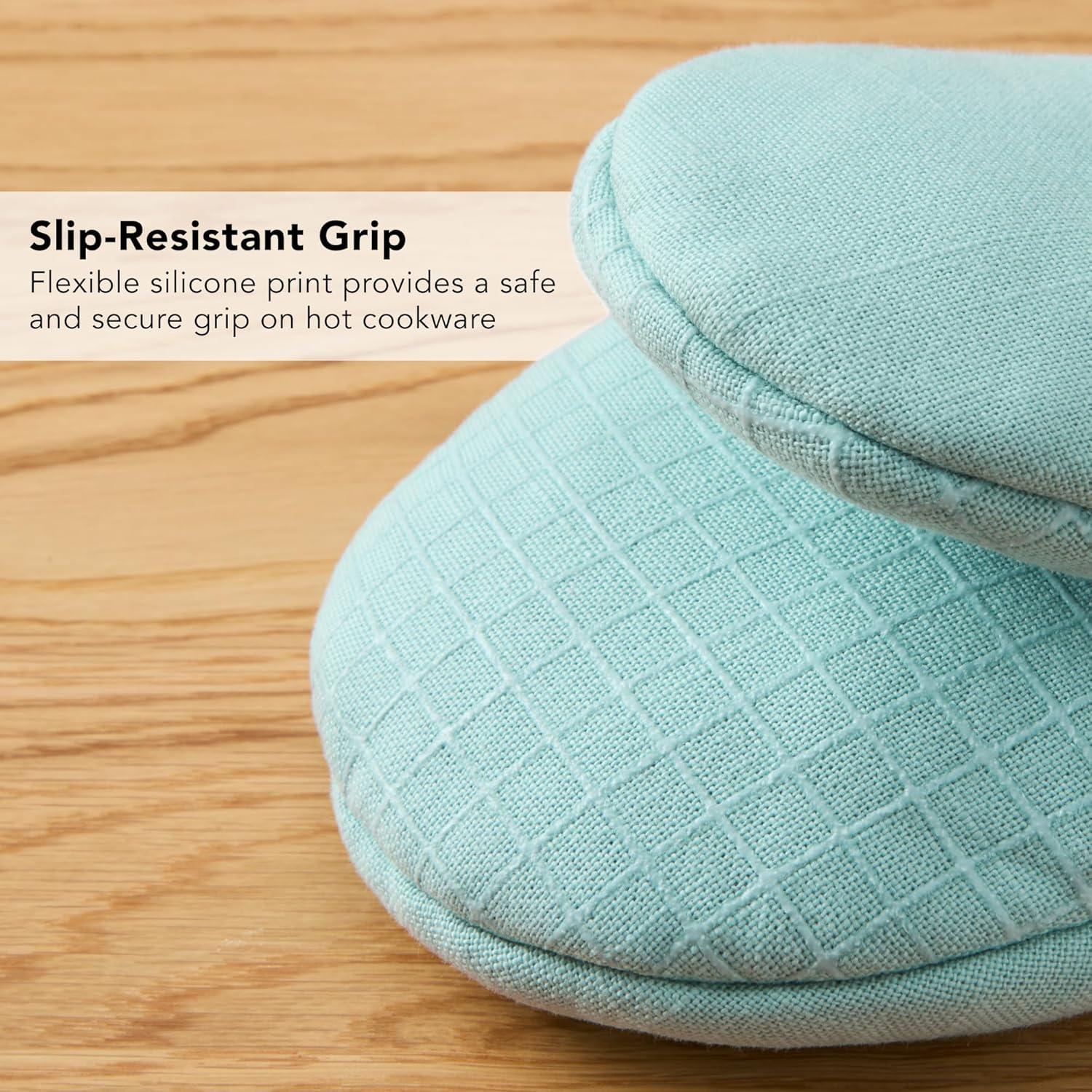 imageKITCHENAID Gourmet Series Gridlines Mini Oven Mitts 2Pack Set Heat Resistant up to 600F Soft Silicone Grip Magnetic Cuff Ink Blue 55quotx9quotMineral Water Aqua