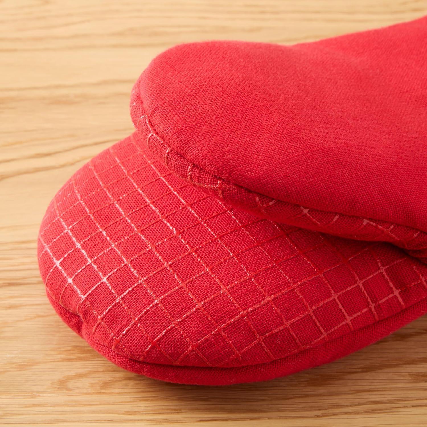 imageKITCHENAID Gourmet Series Gridlines Mini Oven Mitts 2Pack Set Heat Resistant up to 600F Soft Silicone Grip Magnetic Cuff Ink Blue 55quotx9quotPassion Red