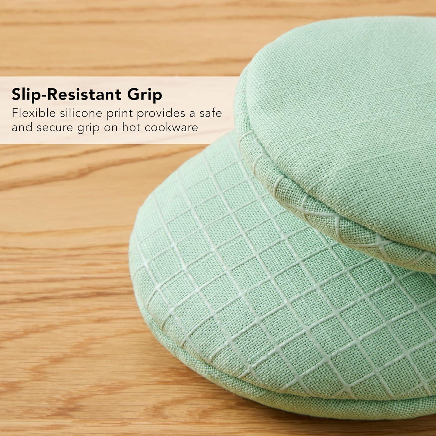 imageKITCHENAID Gourmet Series Gridlines Mini Oven Mitts 2Pack Set Heat Resistant up to 600F Soft Silicone Grip Magnetic Cuff Ink Blue 55quotx9quotPistachio Green