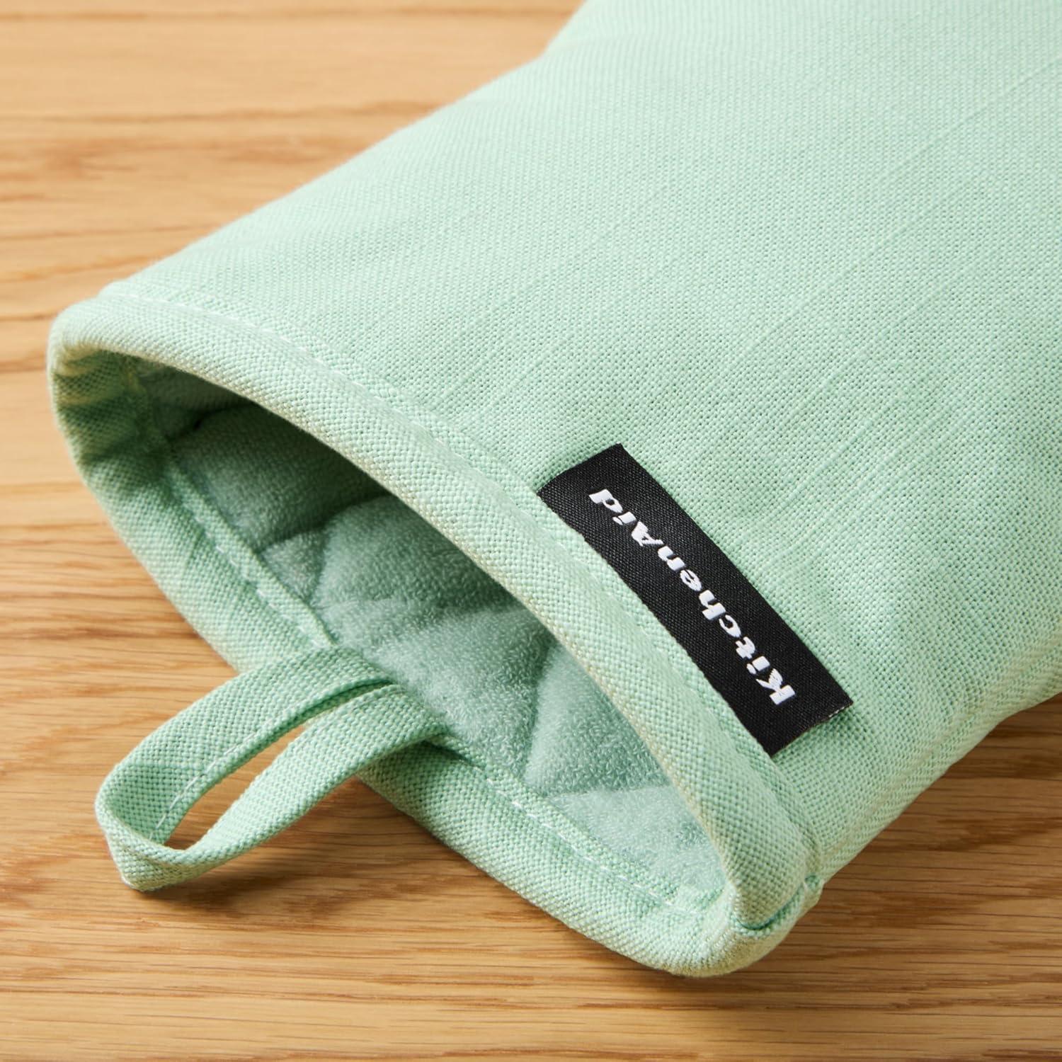 imageKITCHENAID Gourmet Series Gridlines Mini Oven Mitts 2Pack Set Heat Resistant up to 600F Soft Silicone Grip Magnetic Cuff Ink Blue 55quotx9quotPistachio Green