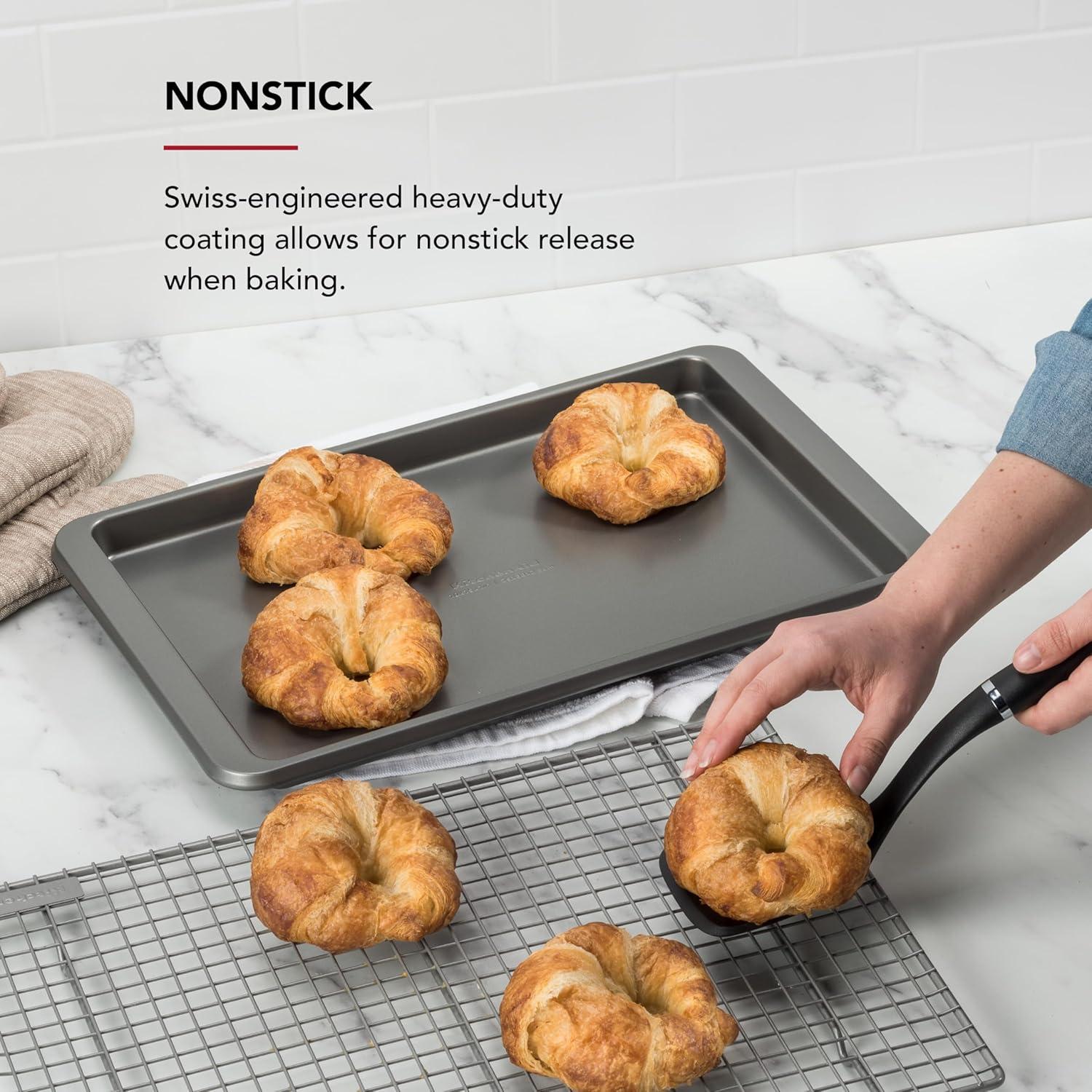 imageKitchenAid 10x15in Nonstick Aluminized Steel Baking Sheet Blue VelvetContour Silver