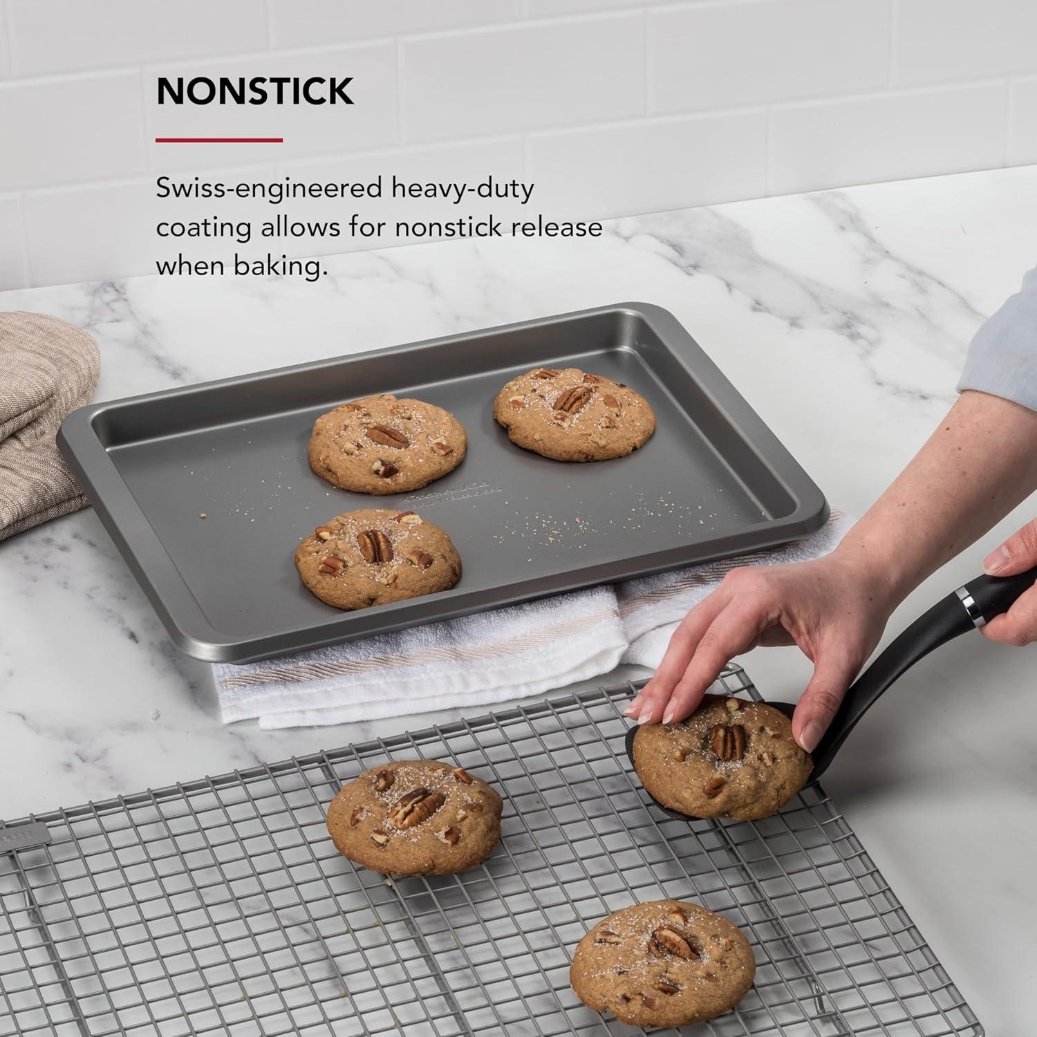 imageKitchenAid 10x15in Nonstick Aluminized Steel Baking Sheet Blue VelvetContour Silver