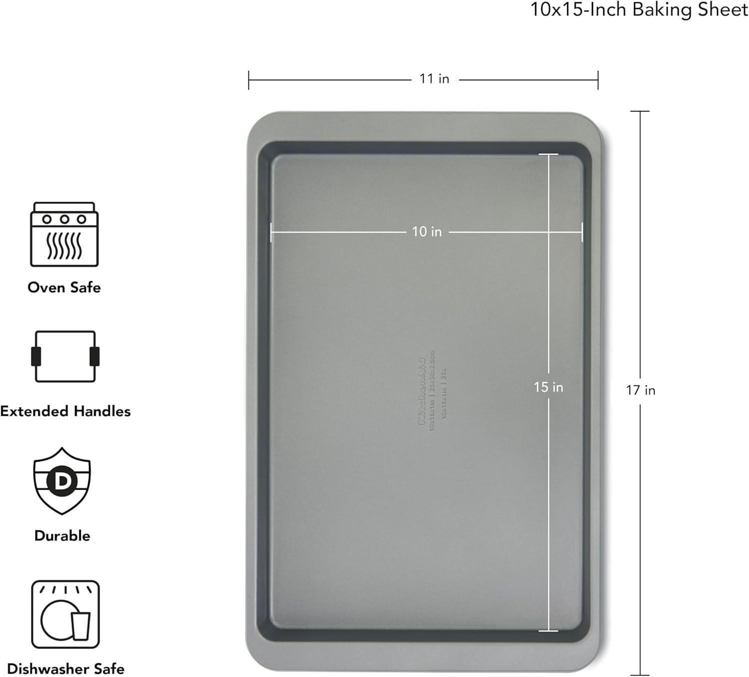 imageKitchenAid 10x15in Nonstick Aluminized Steel Baking Sheet Blue VelvetContour Silver