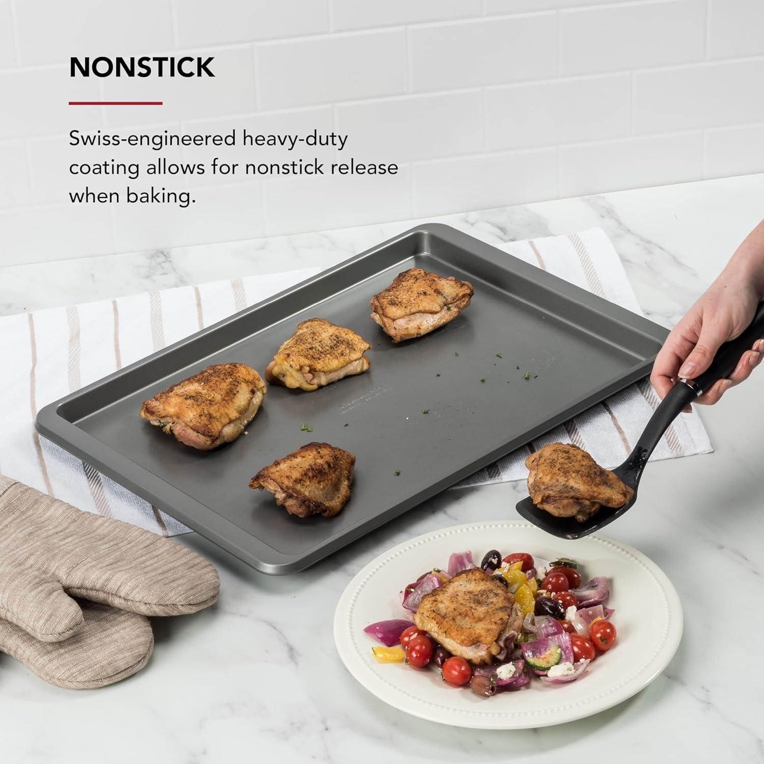 imageKitchenAid 10x15in Nonstick Aluminized Steel Baking Sheet Blue VelvetContour Silver