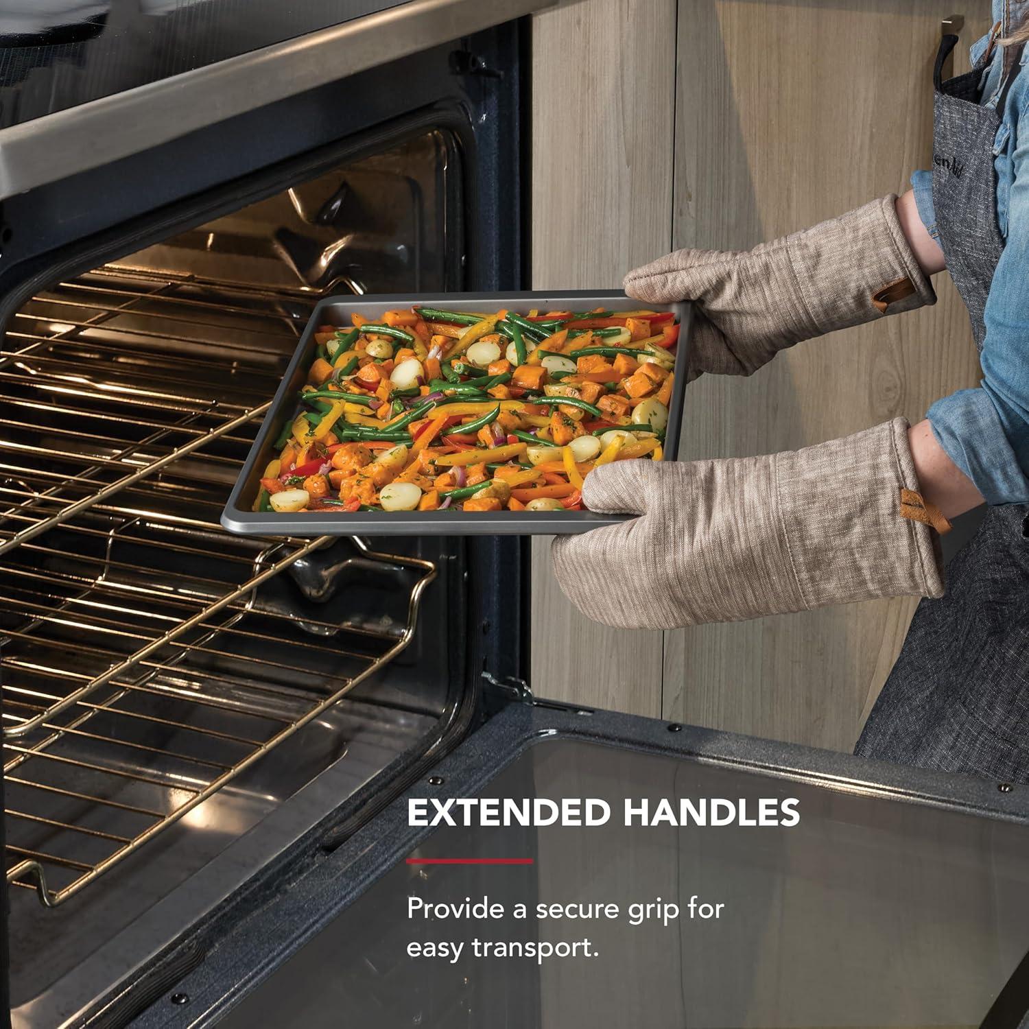 imageKitchenAid 10x15in Nonstick Aluminized Steel Baking Sheet Blue VelvetContour Silver