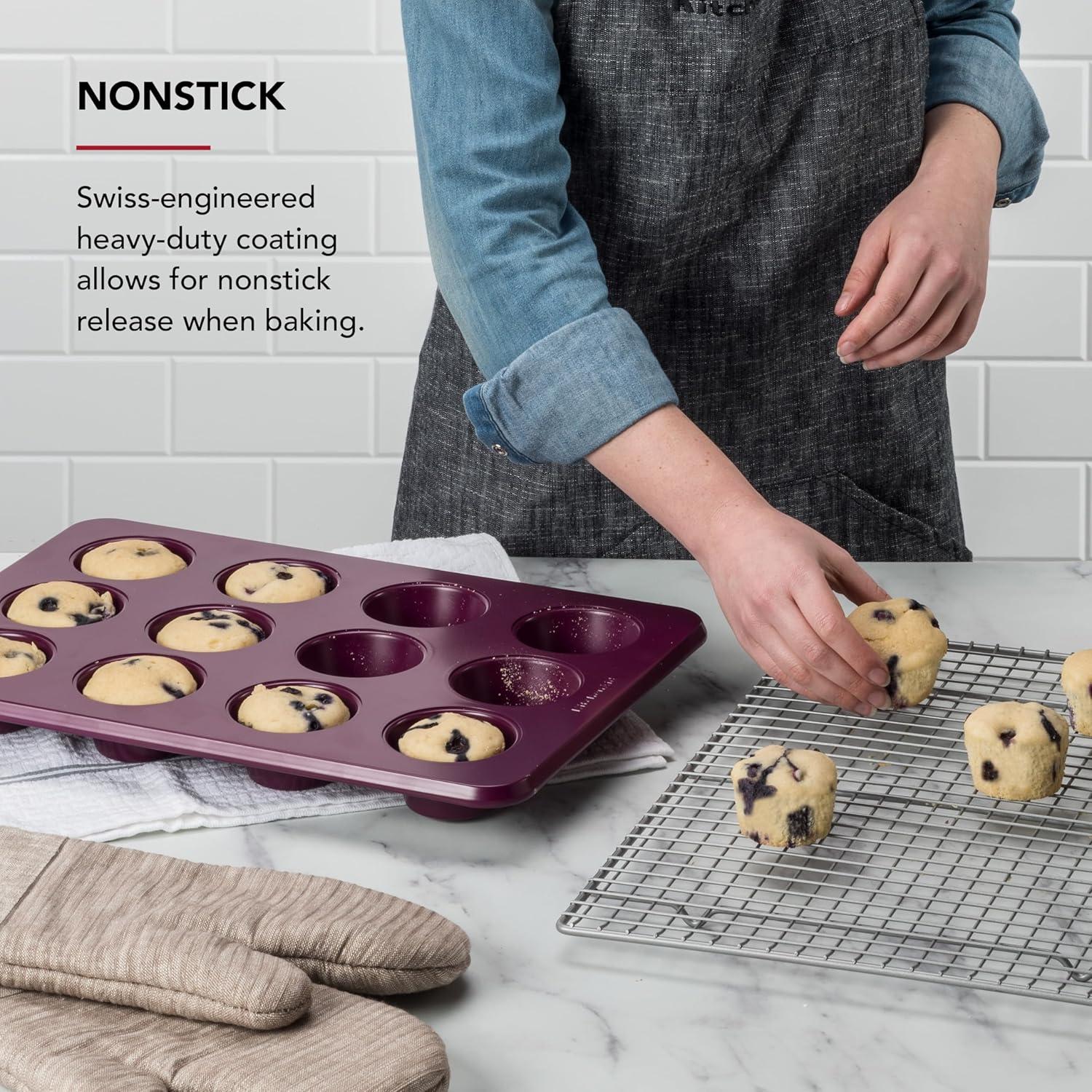 imageKitchenAid 12Cup Nonstick Aluminized Steel Muffin Pan Ink BlueBeetroot