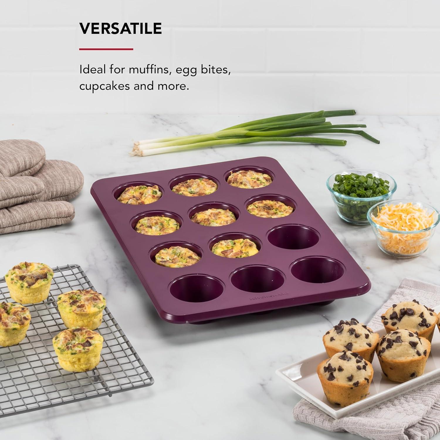 imageKitchenAid 12Cup Nonstick Aluminized Steel Muffin Pan Ink BlueBeetroot