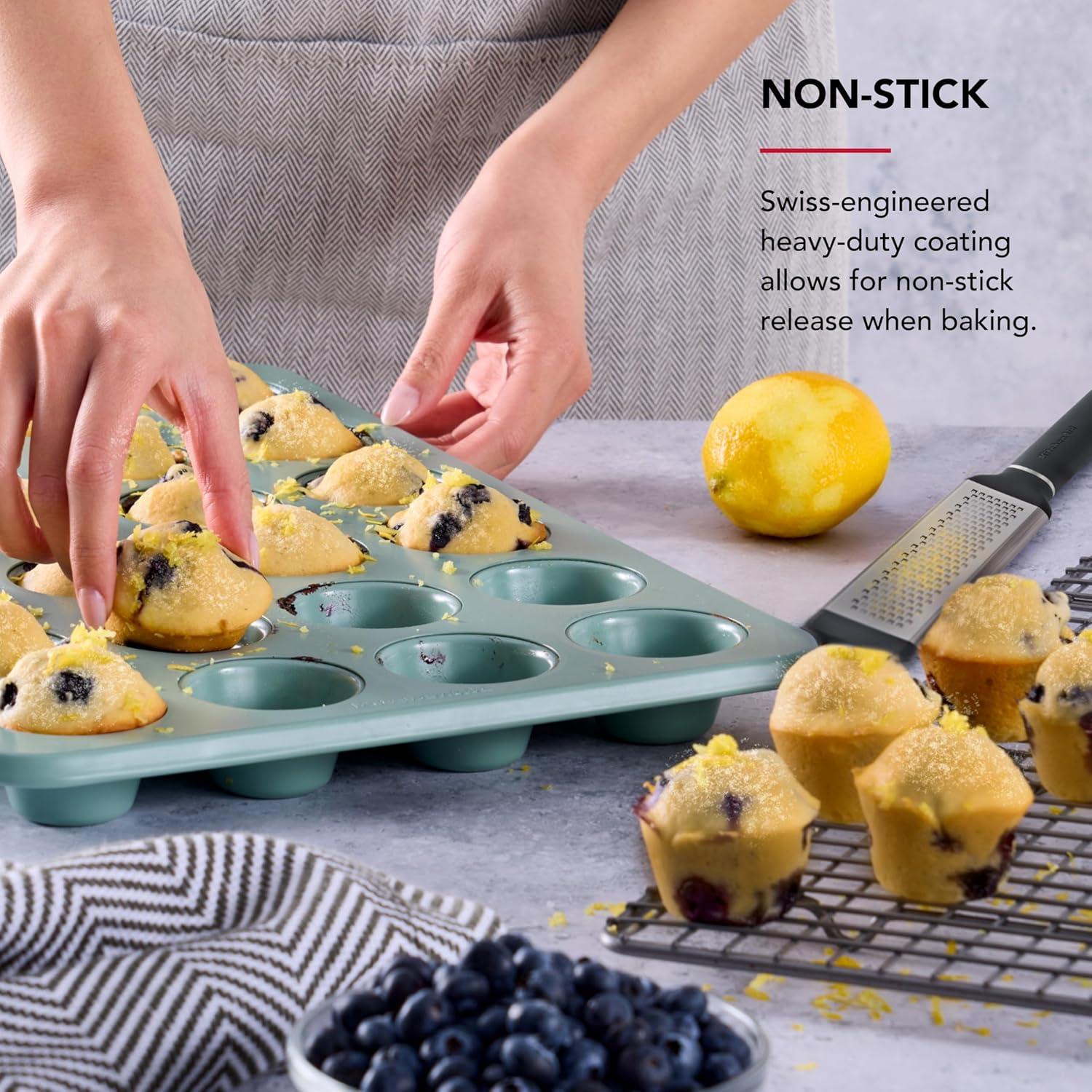 imageKitchenAid 12Cup Nonstick Aluminized Steel Muffin Pan Ink BlueCardamom