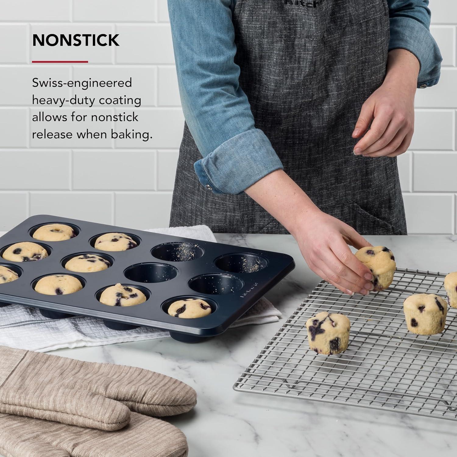 imageKitchenAid 12Cup Nonstick Aluminized Steel Muffin Pan Ink BlueInk Blue