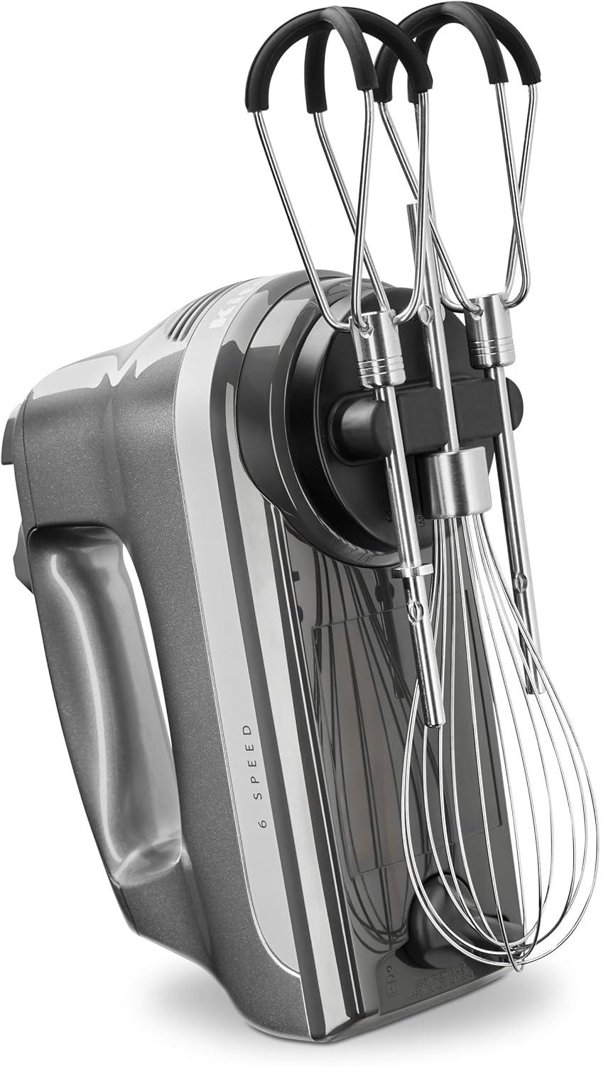 imageKitchenAid 6 Speed Hand Mixer with Flex Edge Beaters KHM6118Contour Silver