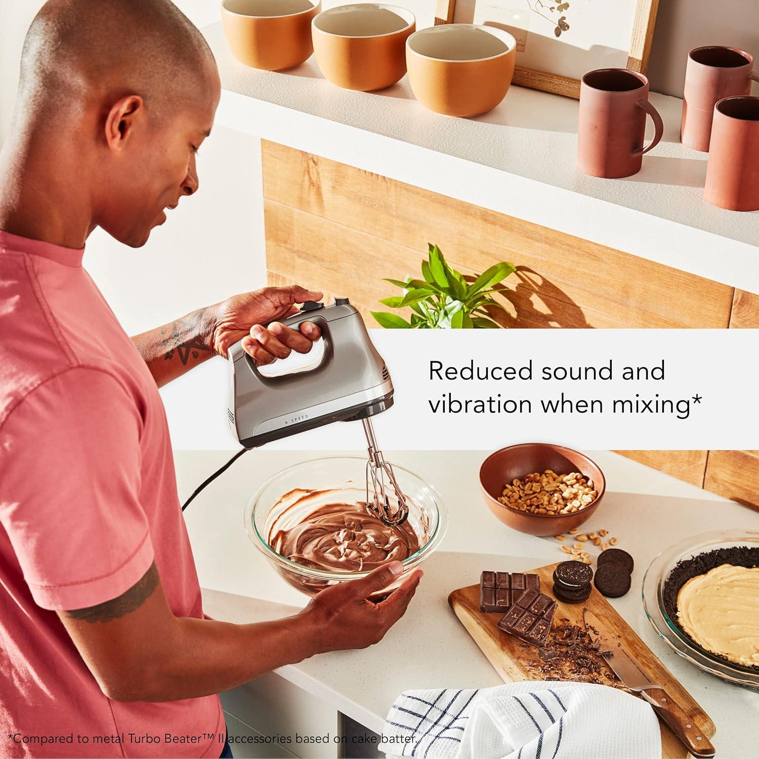 imageKitchenAid 6 Speed Hand Mixer with Flex Edge Beaters KHM6118Contour Silver