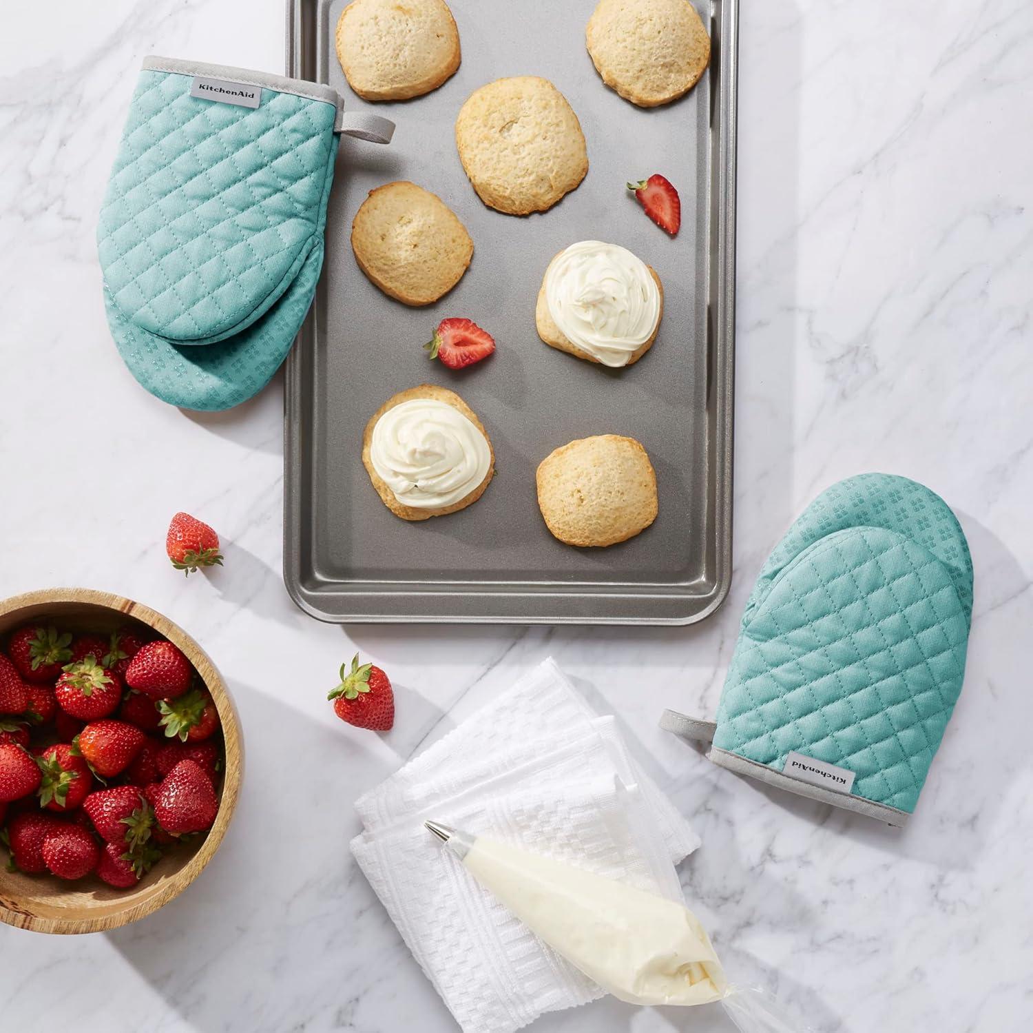 imageKitchenAid Asteroid Mini Oven Mitt Set 55quotx8quot Aqua 2 PieceAqua Sky