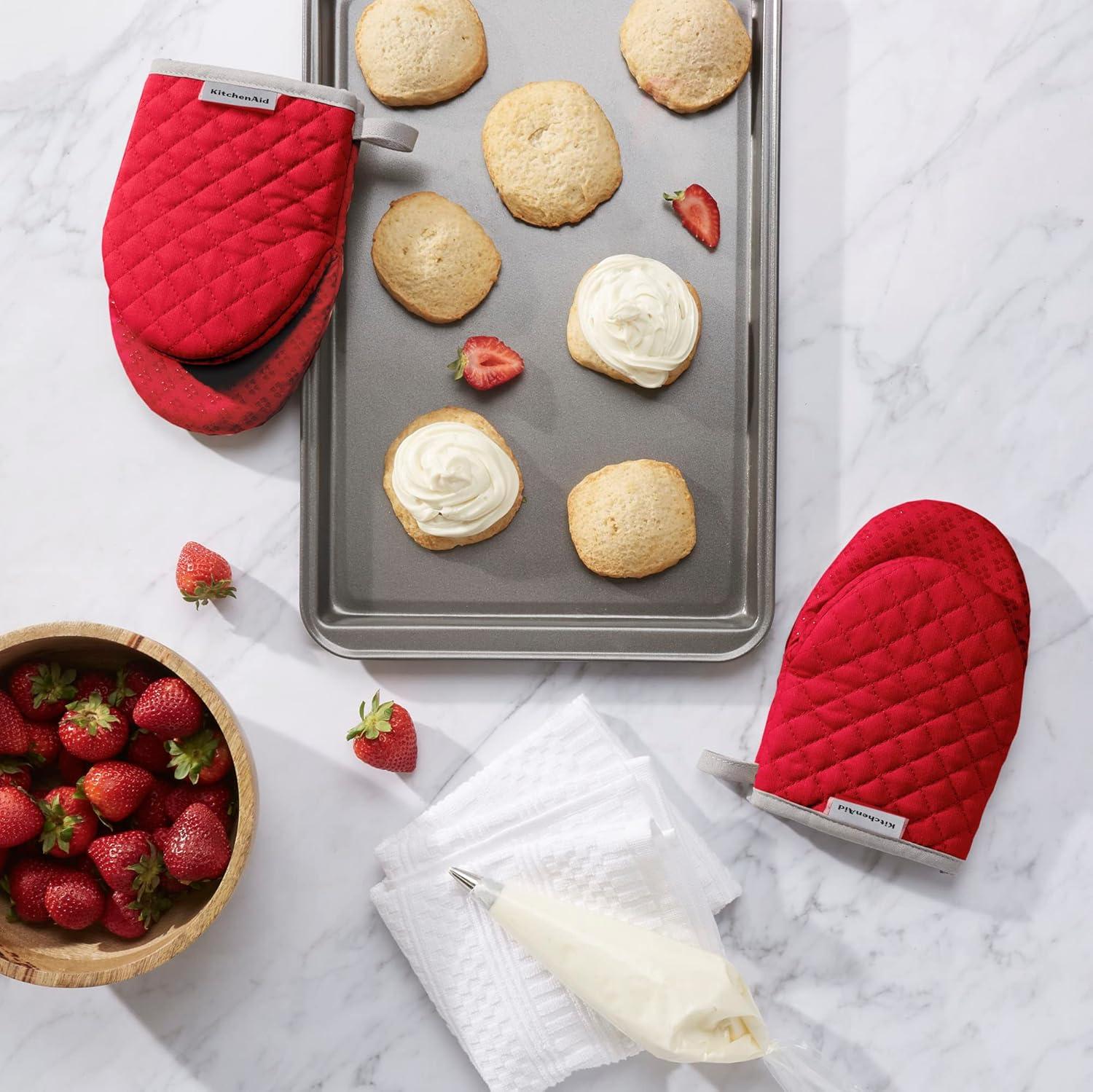 imageKitchenAid Asteroid Mini Oven Mitt Set 55quotx8quot Aqua 2 PieceFire Red