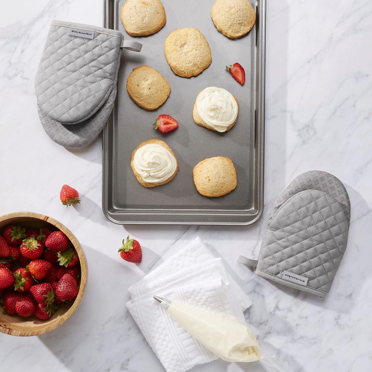 imageKitchenAid Asteroid Mini Oven Mitt Set 55quotx8quot Aqua 2 PieceGray