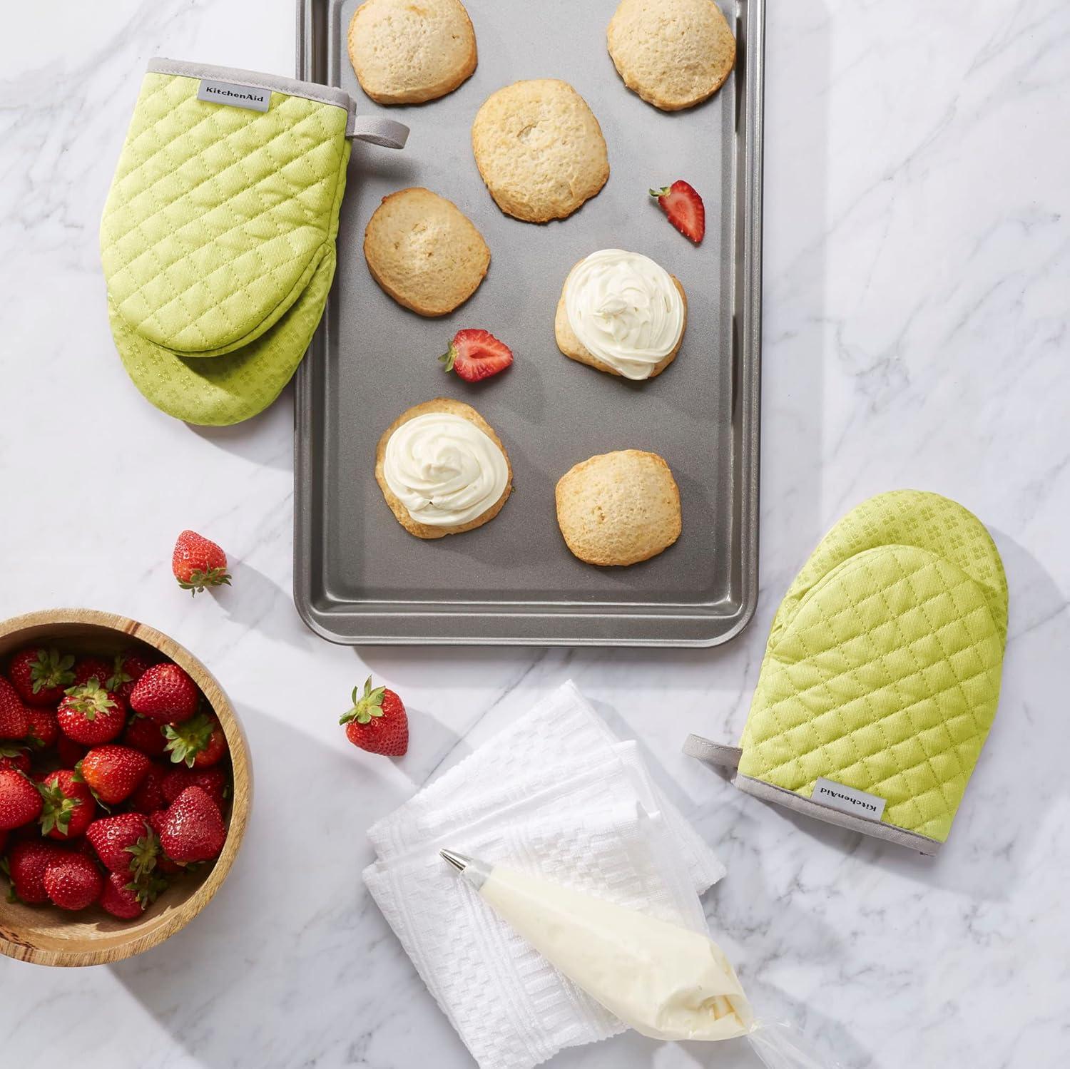 imageKitchenAid Asteroid Mini Oven Mitt Set 55quotx8quot Aqua 2 PieceKyoto Glow Yellow