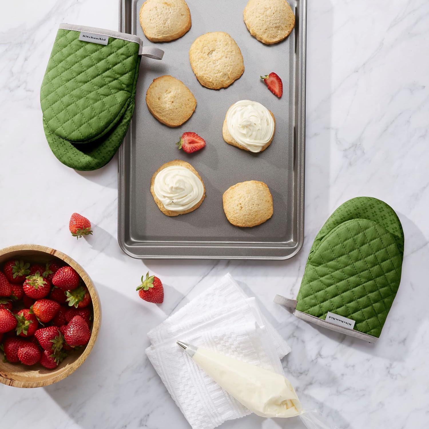 imageKitchenAid Asteroid Mini Oven Mitt Set 55quotx8quot Aqua 2 PieceMatcha Green