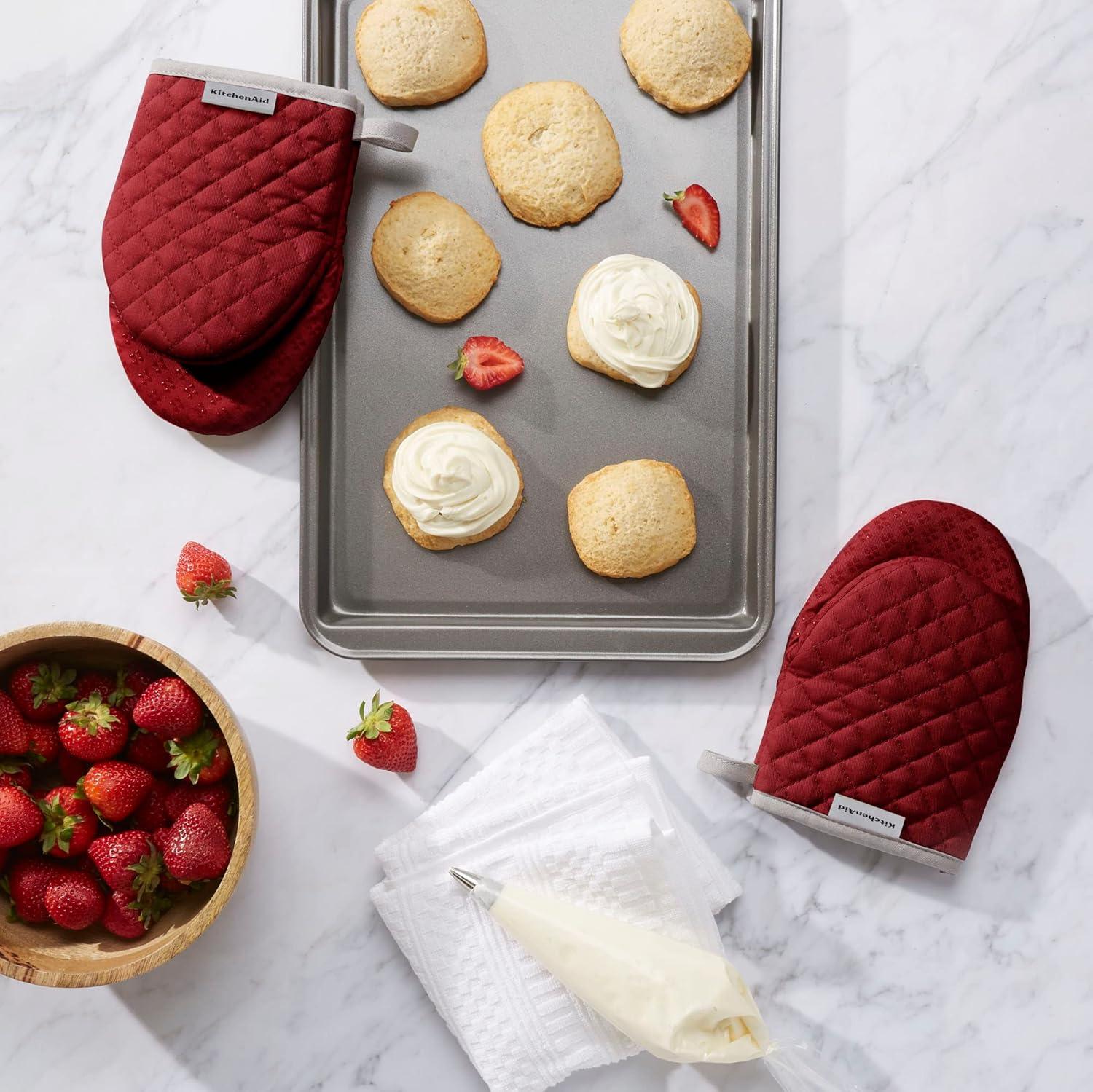 imageKitchenAid Asteroid Mini Oven Mitt Set 55quotx8quot Aqua 2 PieceSmoked Paprika Red