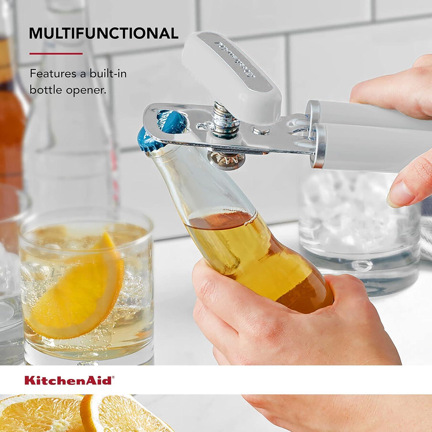 imageKitchenAid Classic Multifunction Can Opener and Bottle Opener Easy to Use Razor Sharp Stainless Steel Cutting Wheel Soft Ergonomic Handles Mineral WaterWhite