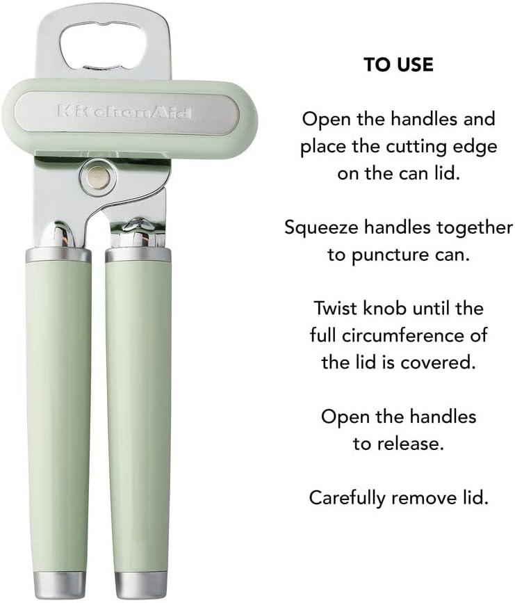 imageKitchenAid Classic Multifunction Can Opener and Bottle Opener Easy to Use Razor Sharp Stainless Steel Cutting Wheel Soft Ergonomic Handles Mineral WaterPistachio
