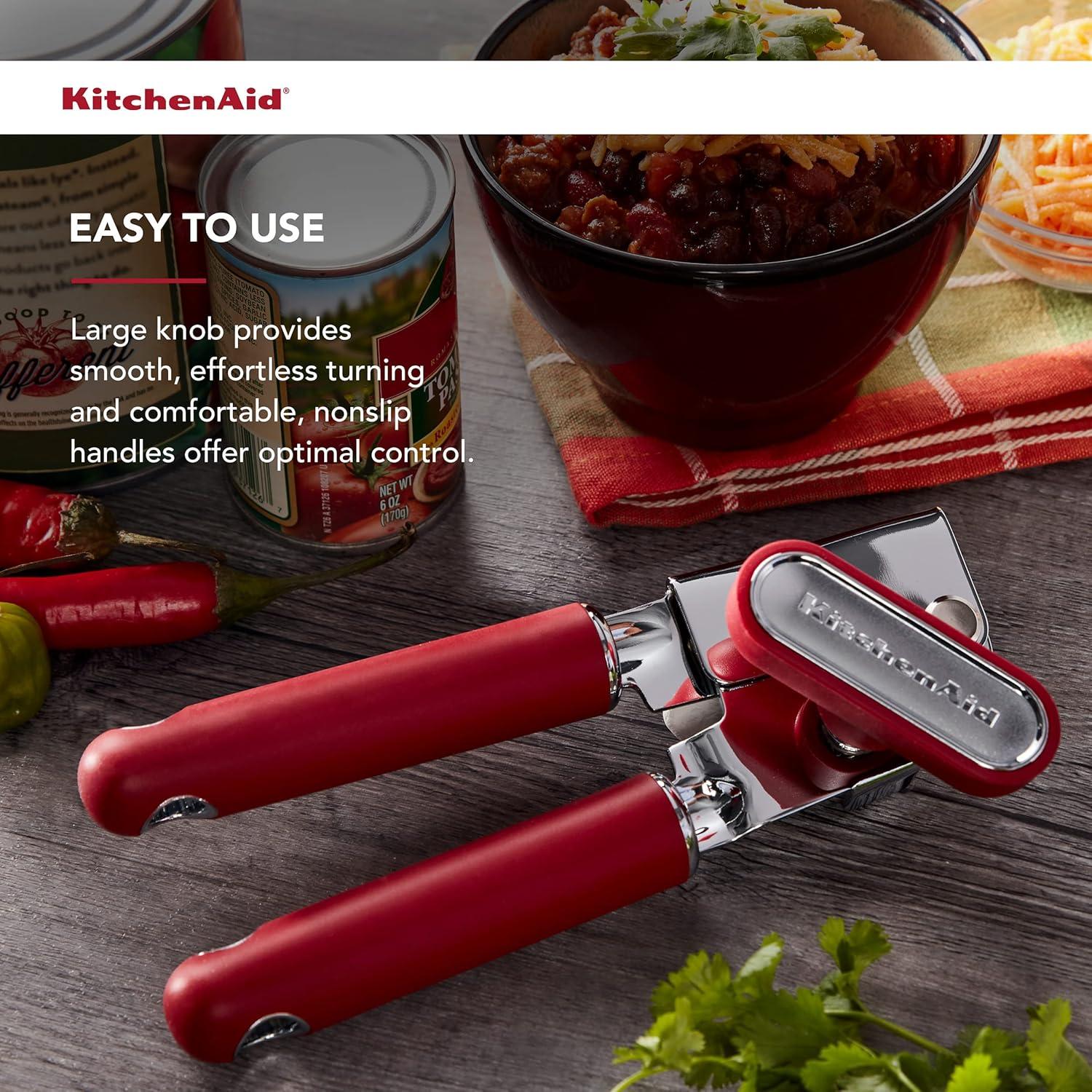 imageKitchenAid Classic Multifunction Can Opener and Bottle Opener Easy to Use Razor Sharp Stainless Steel Cutting Wheel Soft Ergonomic Handles Mineral WaterSoft Red