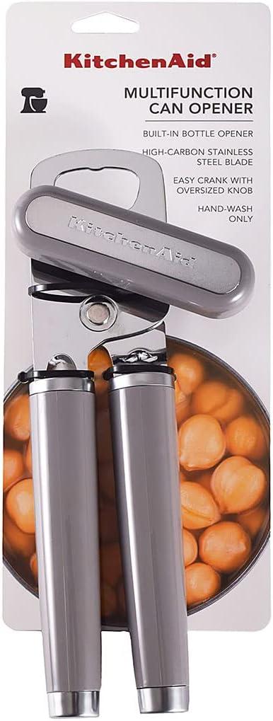 imageKitchenAid Classic Multifunction Can Opener and Bottle Opener Easy to Use Razor Sharp Stainless Steel Cutting Wheel Soft Ergonomic Handles Mineral WaterGray