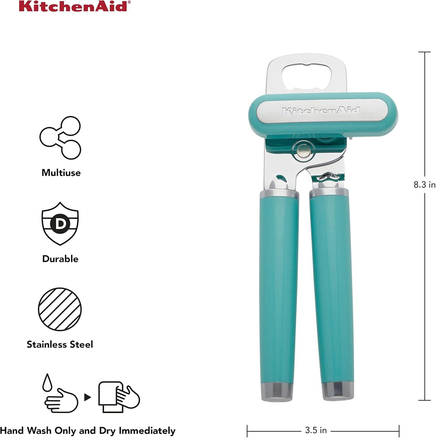 imageKitchenAid Classic Multifunction Can Opener and Bottle Opener Easy to Use Razor Sharp Stainless Steel Cutting Wheel Soft Ergonomic Handles Mineral WaterAqua Sky