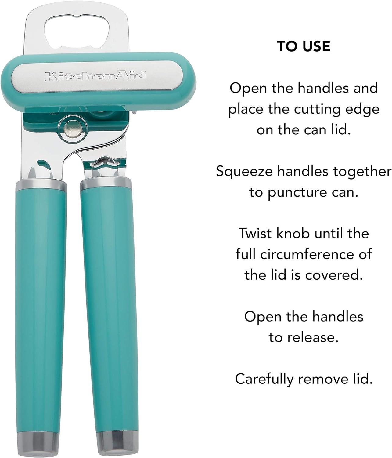 imageKitchenAid Classic Multifunction Can Opener and Bottle Opener Easy to Use Razor Sharp Stainless Steel Cutting Wheel Soft Ergonomic Handles Mineral WaterAqua Sky
