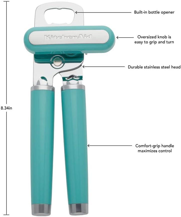 imageKitchenAid Classic Multifunction Can Opener and Bottle Opener Easy to Use Razor Sharp Stainless Steel Cutting Wheel Soft Ergonomic Handles Mineral WaterAqua Sky