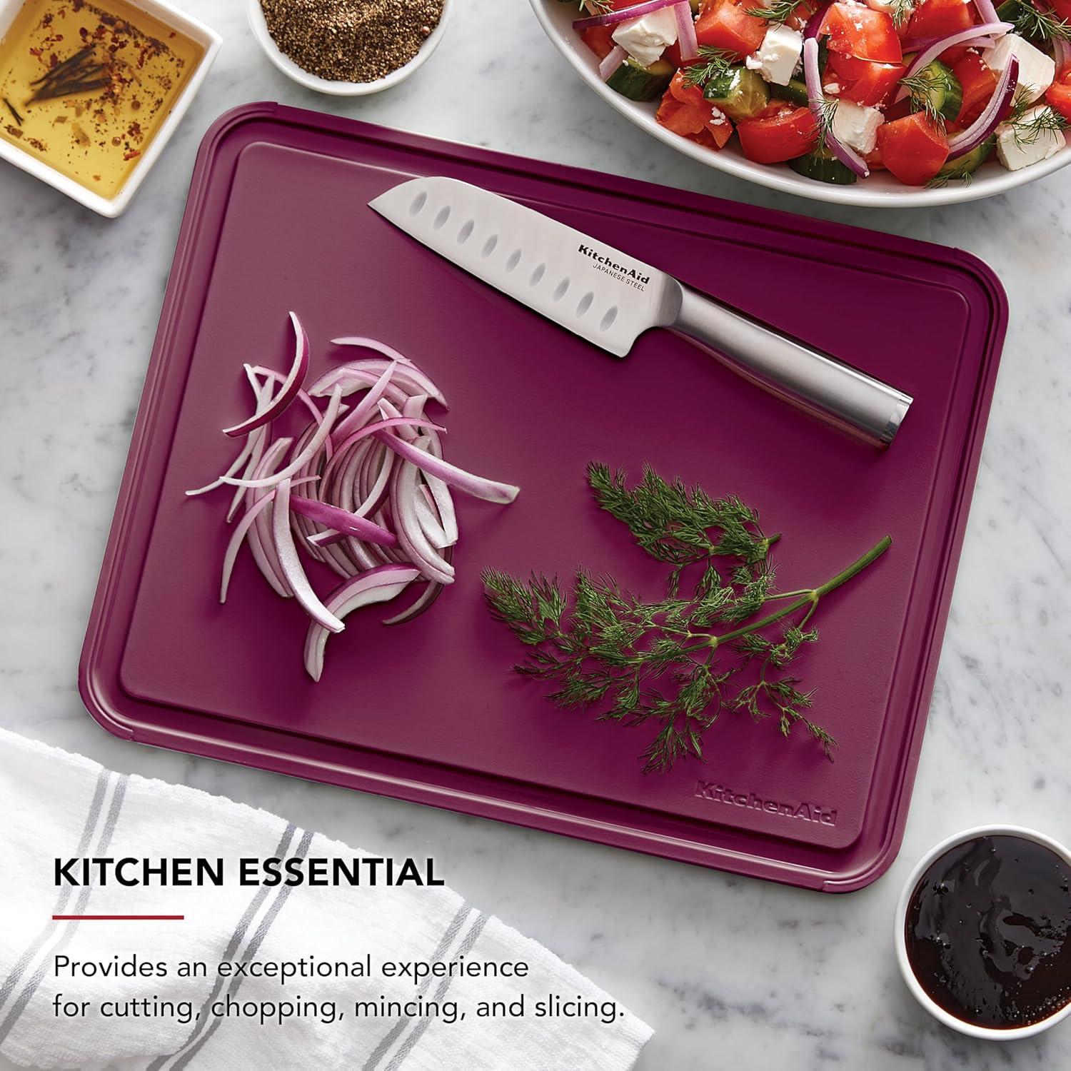 imageKitchenAid Classic Plastic Cutting Board with Perimeter Trench and Non Slip Edges Dishwasher Safe 11 x 14 inch Scorched OrangeBeetroot