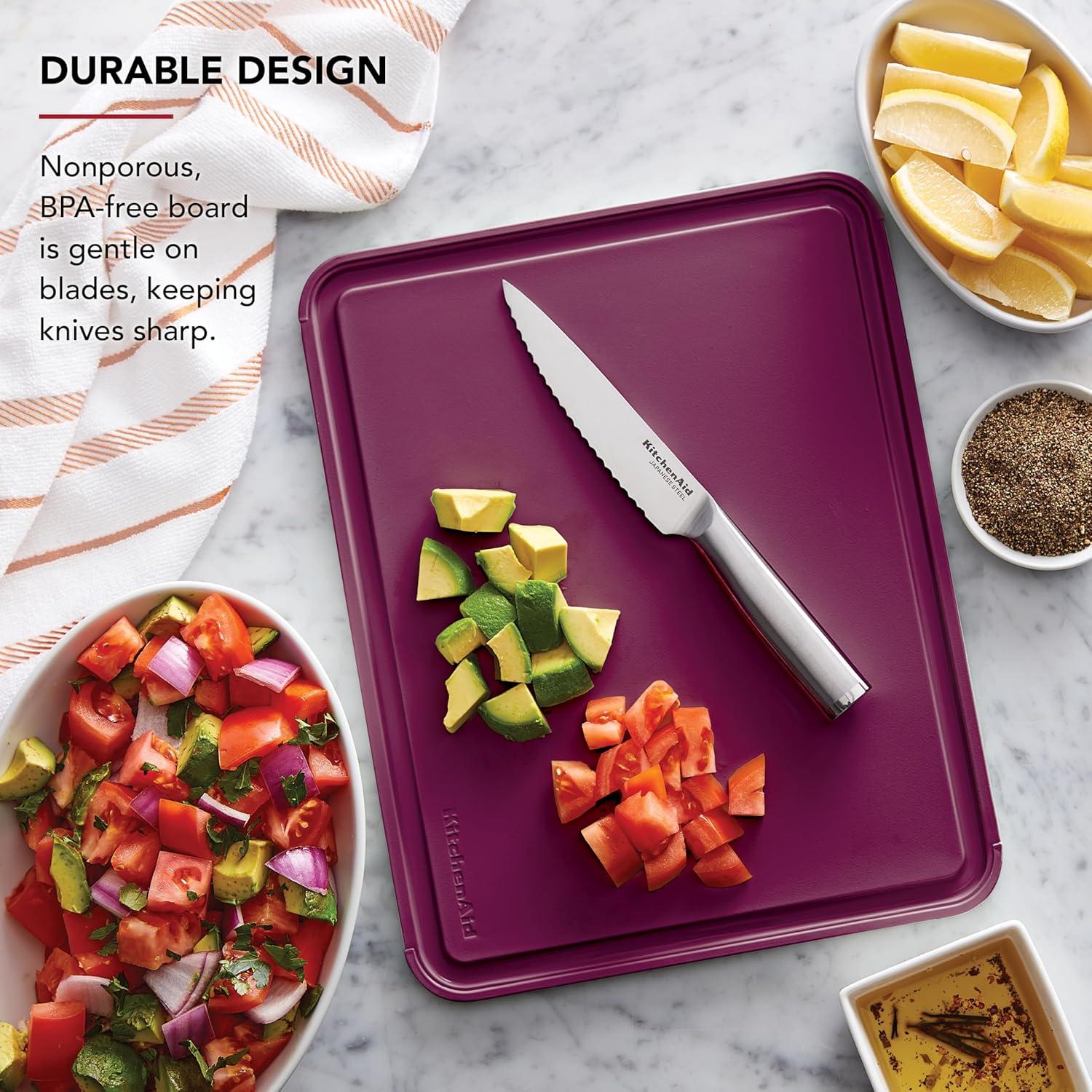 imageKitchenAid Classic Plastic Cutting Board with Perimeter Trench and Non Slip Edges Dishwasher Safe 11 x 14 inch Scorched OrangeBeetroot