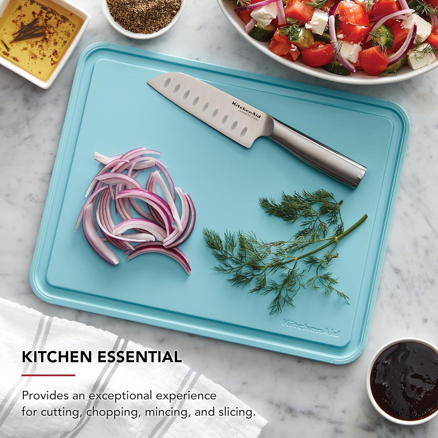 imageKitchenAid Classic Plastic Cutting Board with Perimeter Trench and Non Slip Edges Dishwasher Safe 11 x 14 inch Scorched OrangeBlue