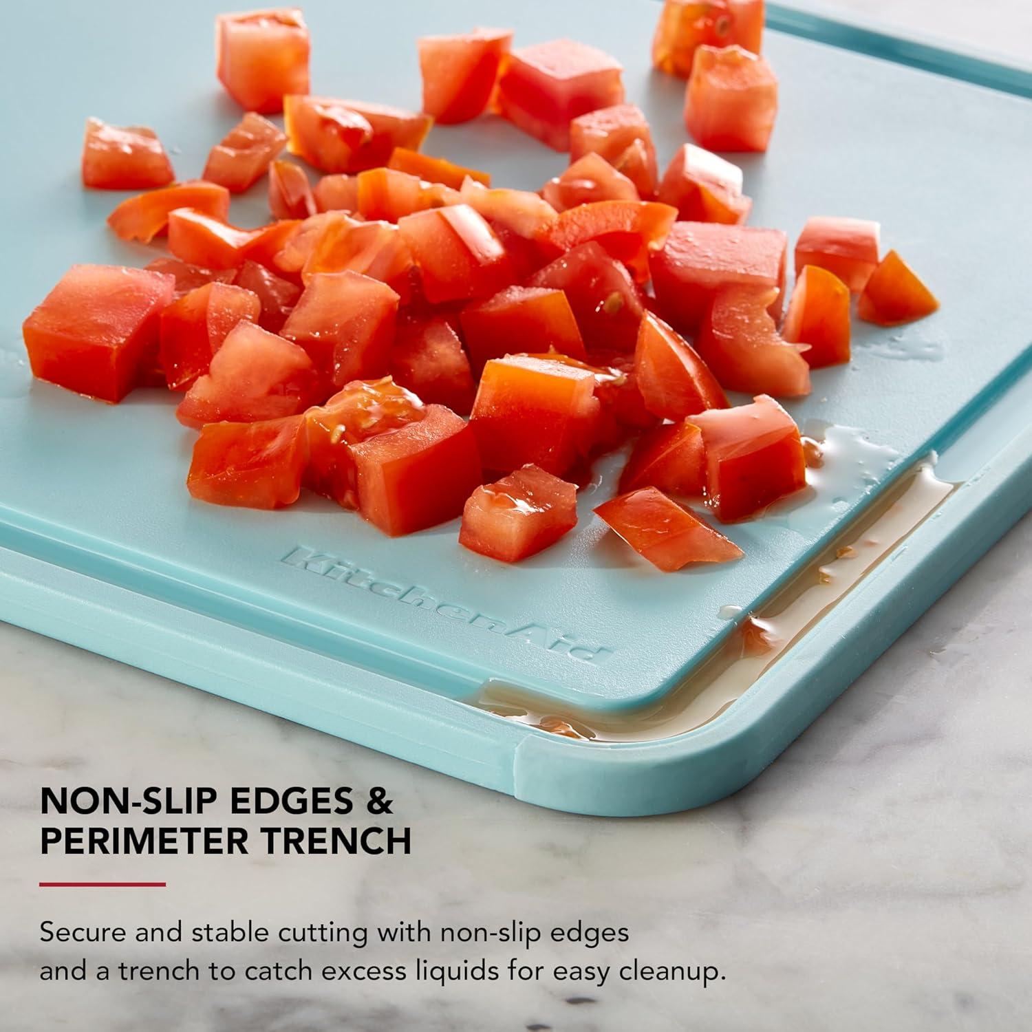 imageKitchenAid Classic Plastic Cutting Board with Perimeter Trench and Non Slip Edges Dishwasher Safe 11 x 14 inch Scorched OrangeBlue