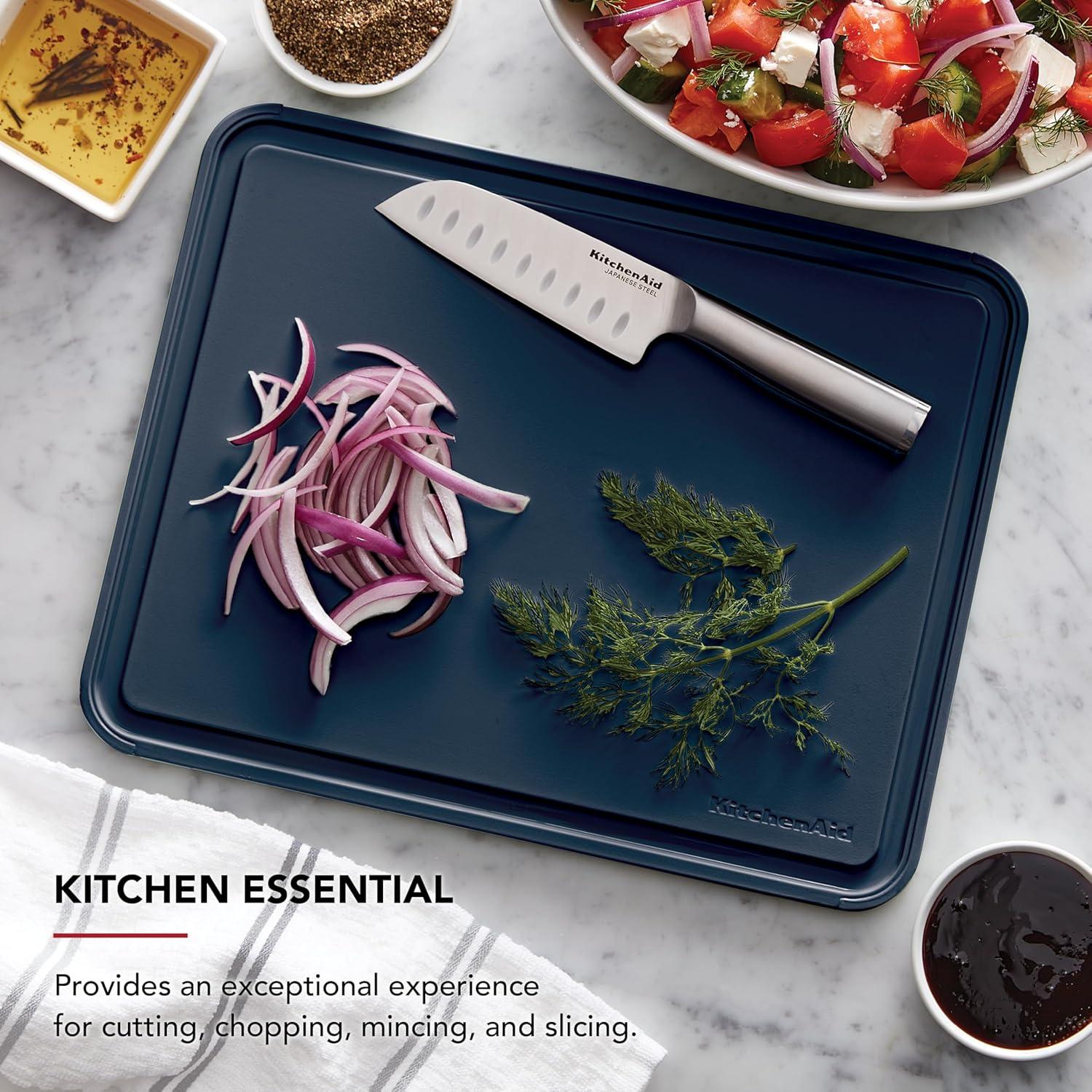 imageKitchenAid Classic Plastic Cutting Board with Perimeter Trench and Non Slip Edges Dishwasher Safe 11 x 14 inch Scorched OrangeInk Blue