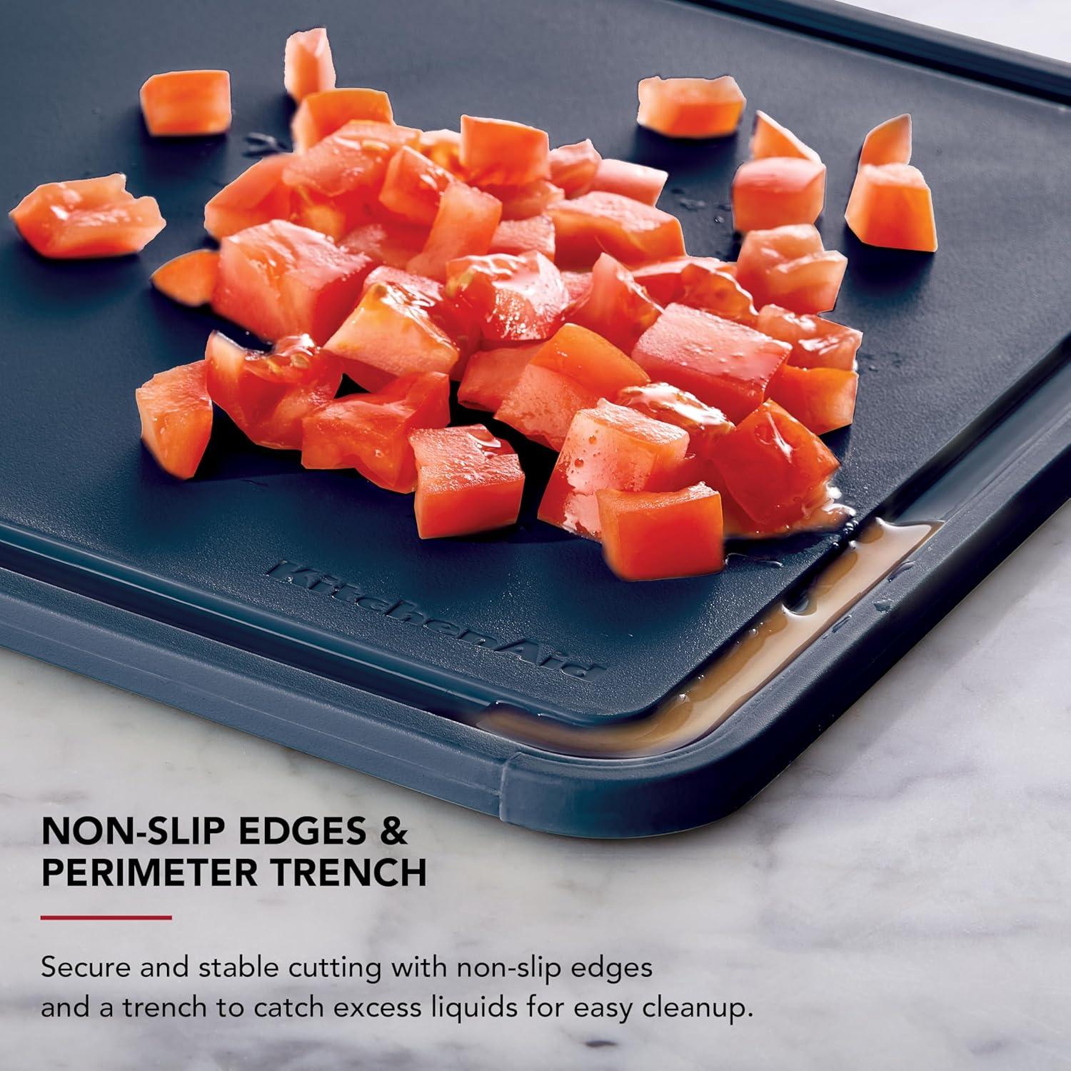 imageKitchenAid Classic Plastic Cutting Board with Perimeter Trench and Non Slip Edges Dishwasher Safe 11 x 14 inch Scorched OrangeInk Blue