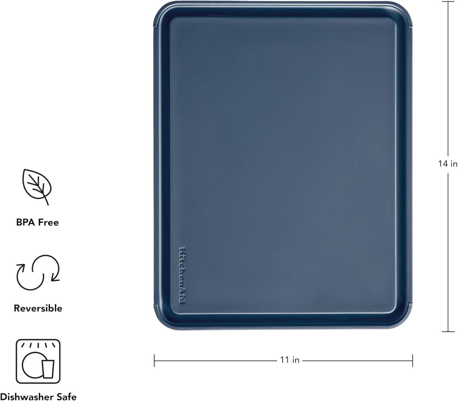 imageKitchenAid Classic Plastic Cutting Board with Perimeter Trench and Non Slip Edges Dishwasher Safe 11 x 14 inch Scorched OrangeInk Blue