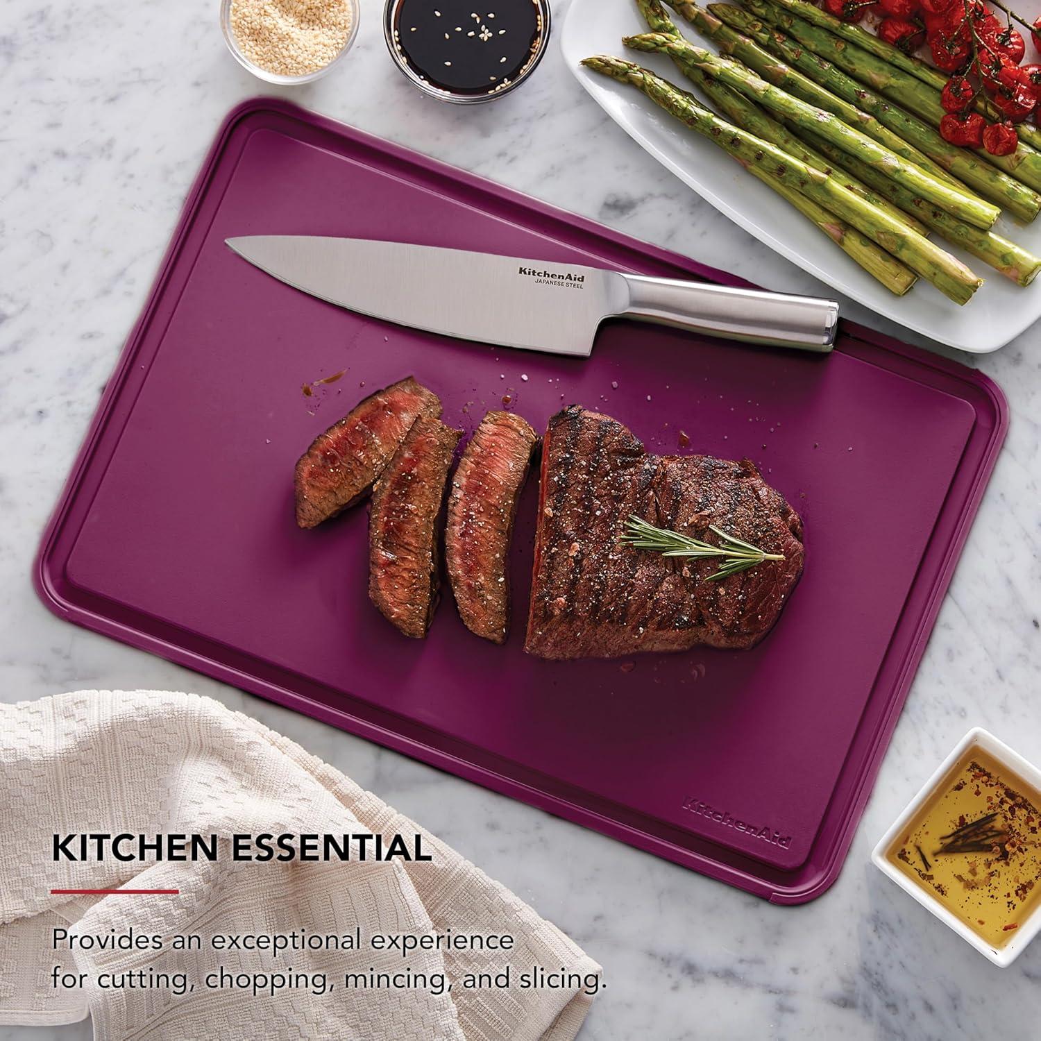 imageKitchenAid Classic Plastic Cutting Board with Perimeter Trench and Non Slip Edges Dishwasher Safe 8 x 10 inch Scorched OrangeBeetroot