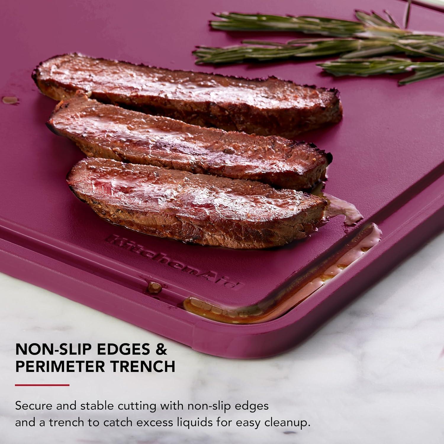 imageKitchenAid Classic Plastic Cutting Board with Perimeter Trench and Non Slip Edges Dishwasher Safe 8 x 10 inch Scorched OrangeBeetroot