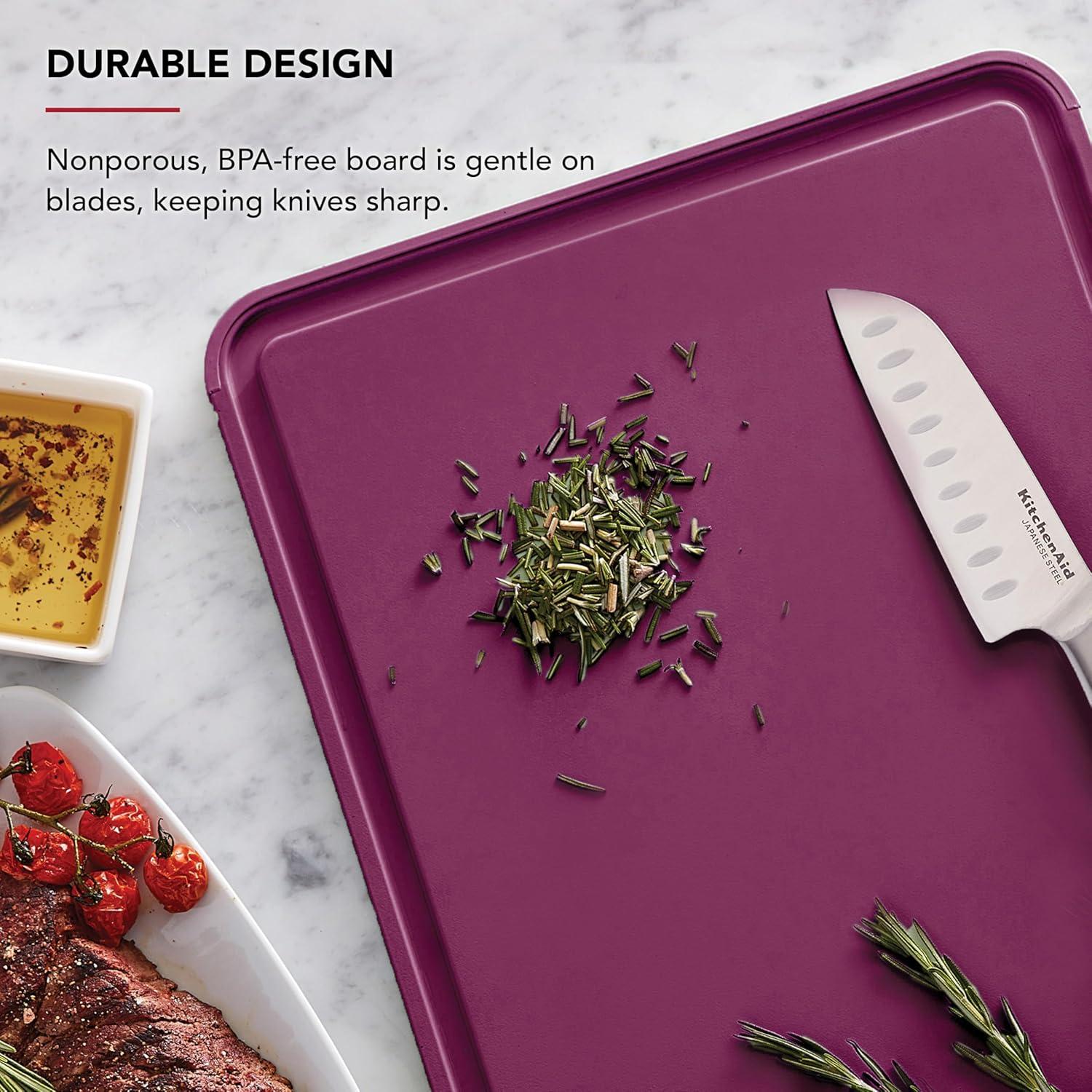 imageKitchenAid Classic Plastic Cutting Board with Perimeter Trench and Non Slip Edges Dishwasher Safe 8 x 10 inch Scorched OrangeBeetroot