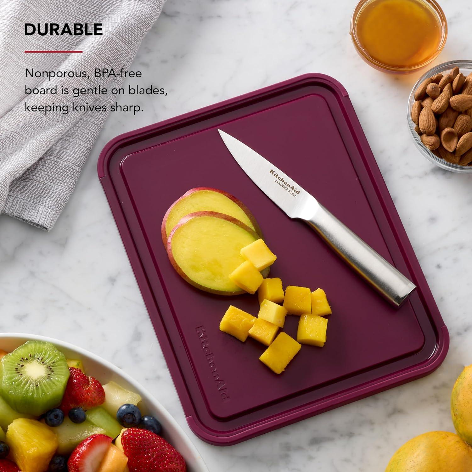 imageKitchenAid Classic Plastic Cutting Board with Perimeter Trench and Non Slip Edges Dishwasher Safe 8 x 10 inch Scorched OrangeBeetroot