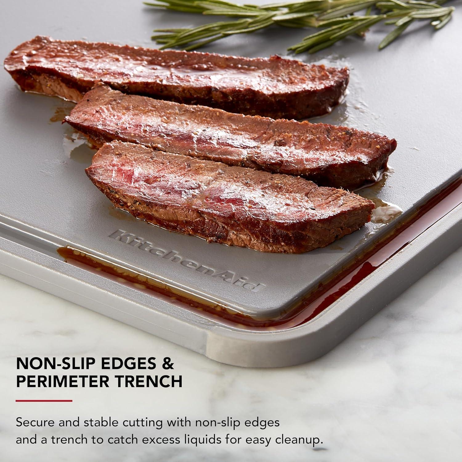 imageKitchenAid Classic Plastic Cutting Board with Perimeter Trench and Non Slip Edges Dishwasher Safe 8 x 10 inch Scorched OrangeGray