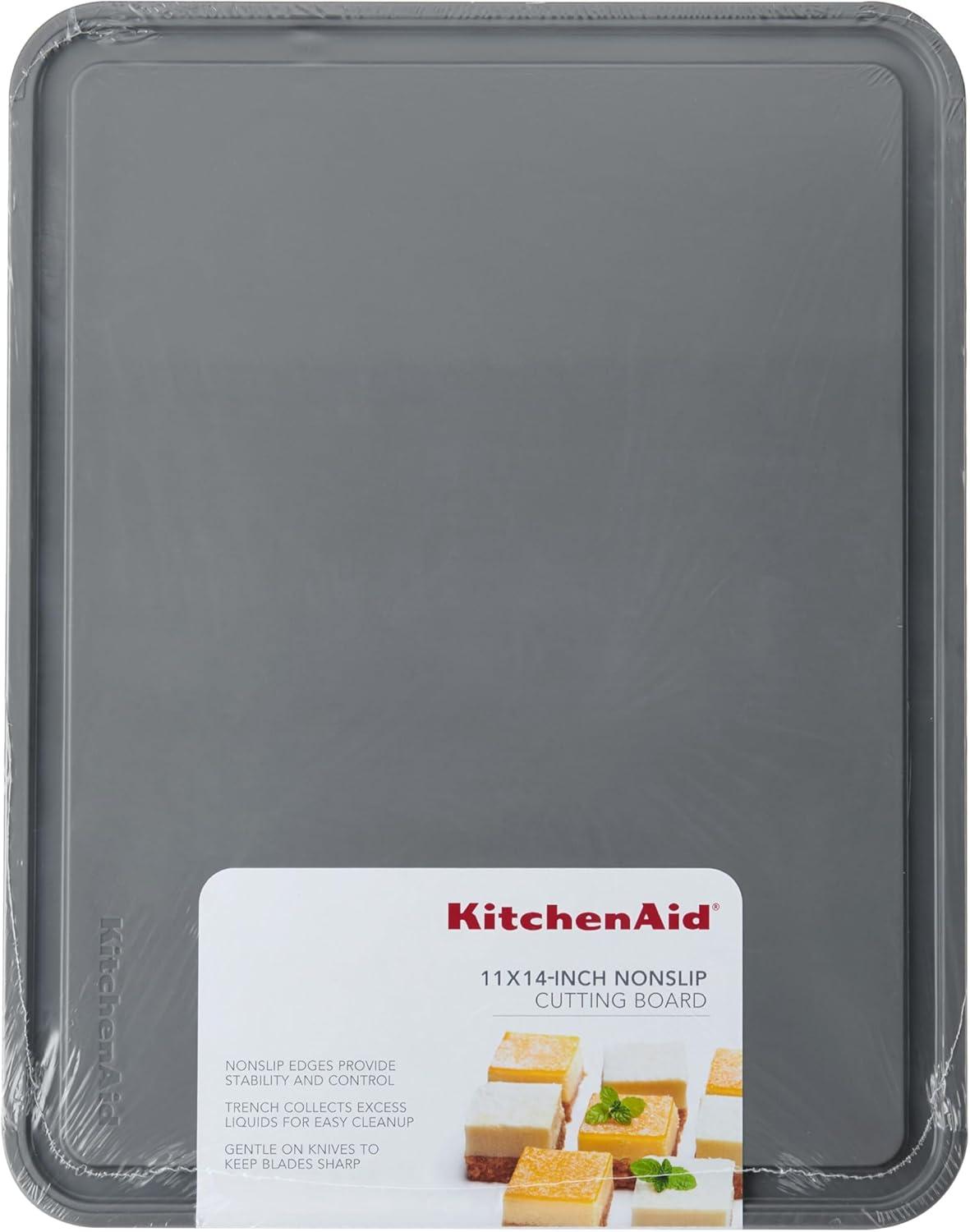 imageKitchenAid Classic Plastic Cutting Board with Perimeter Trench and Non Slip Edges Dishwasher Safe 8 x 10 inch Scorched OrangeGray
