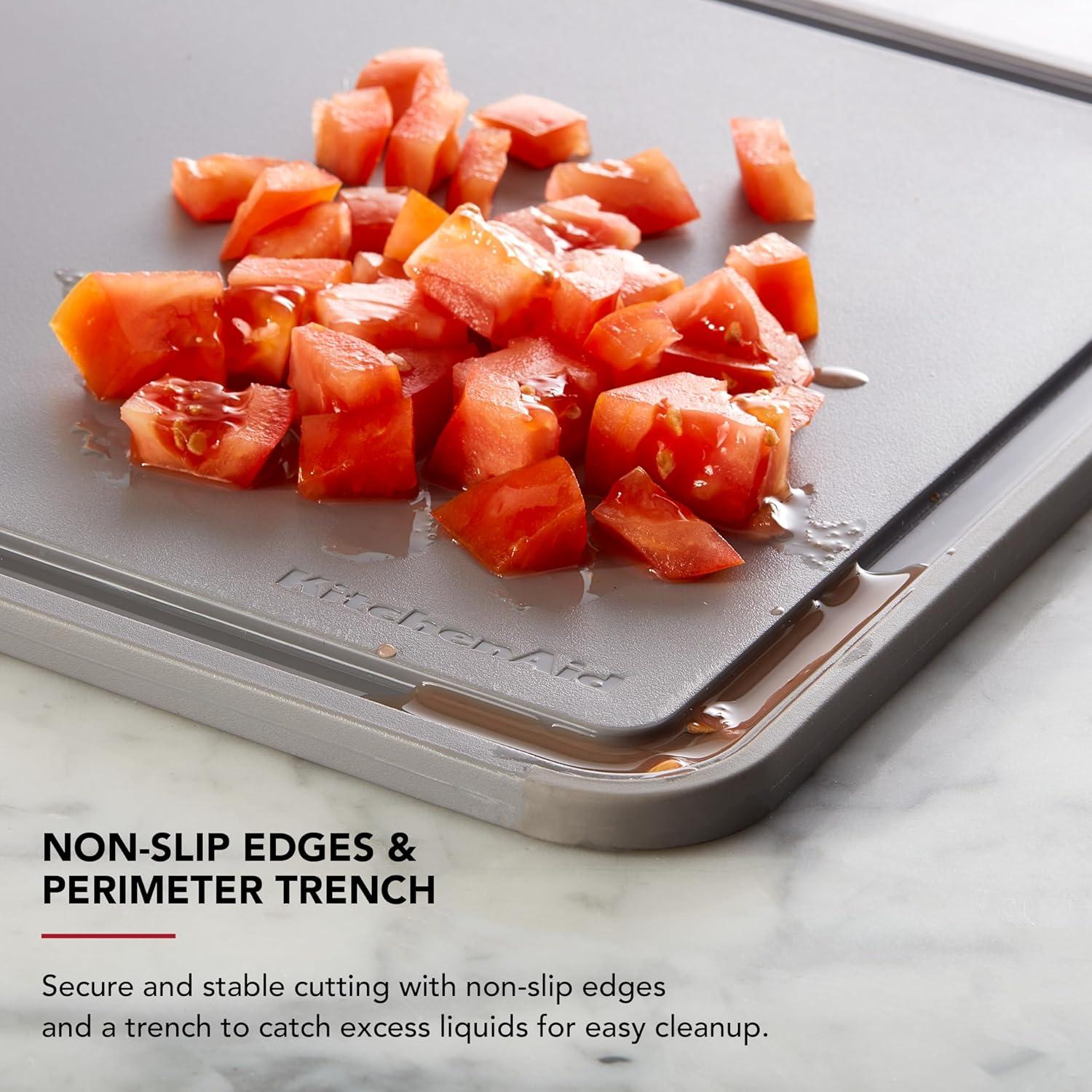 imageKitchenAid Classic Plastic Cutting Board with Perimeter Trench and Non Slip Edges Dishwasher Safe 8 x 10 inch Scorched OrangeGray