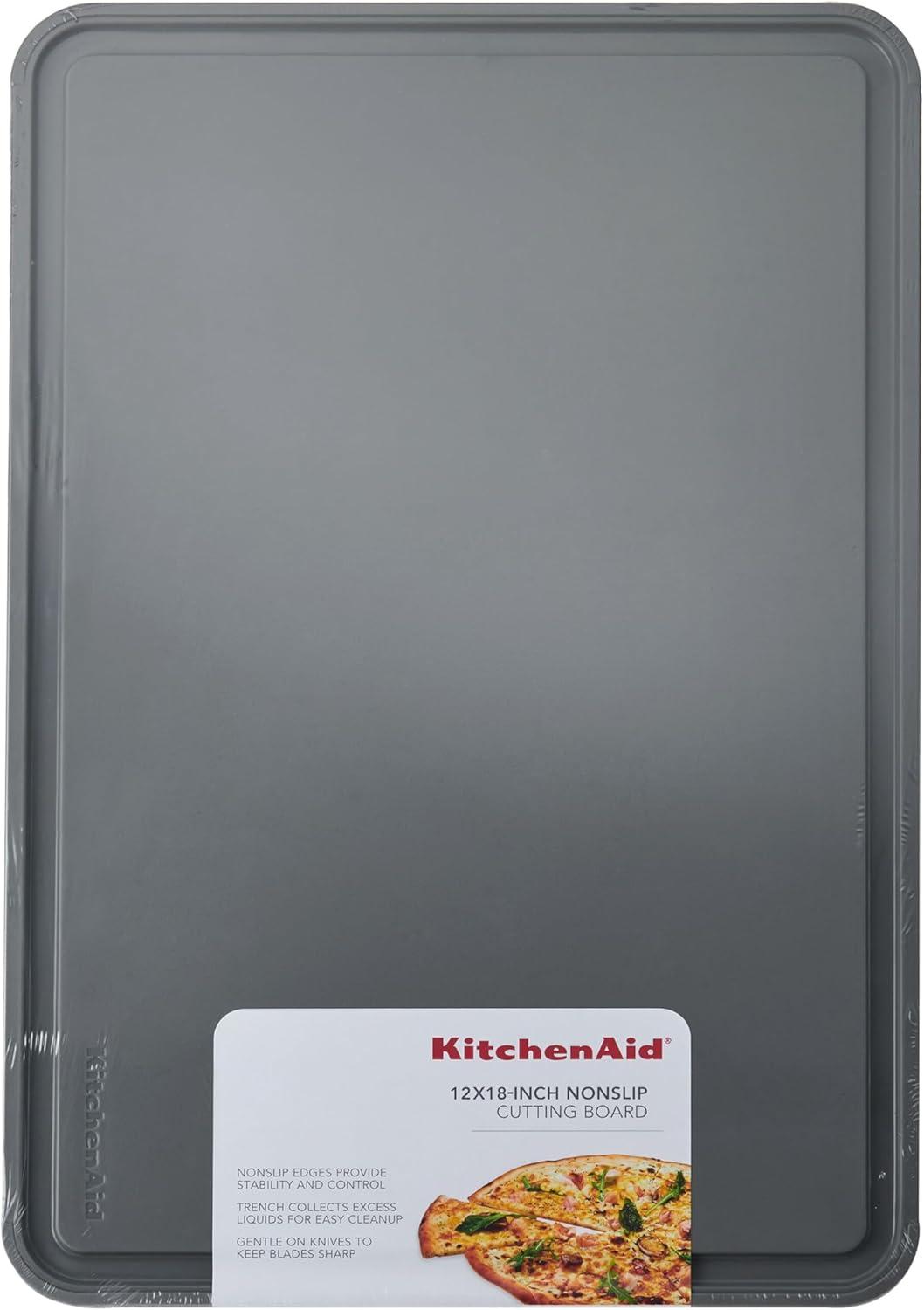 imageKitchenAid Classic Plastic Cutting Board with Perimeter Trench and Non Slip Edges Dishwasher Safe 8 x 10 inch Scorched OrangeGray